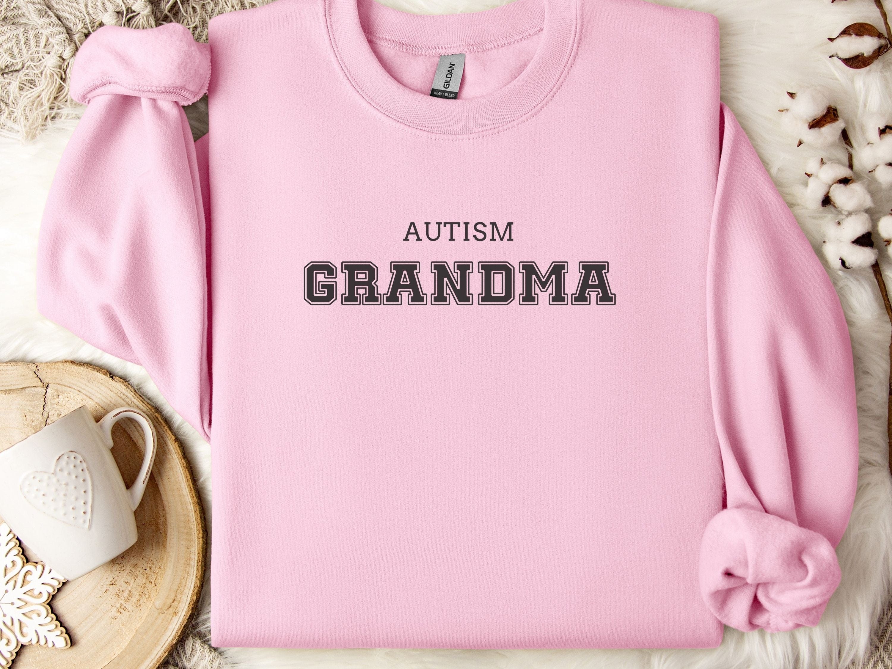 Autism Grandma College Sweatshirt-Light Pink-Neurodiversity, ADHD & Autism Awareness & Acceptance Sweatshirt by Daily Bloom
