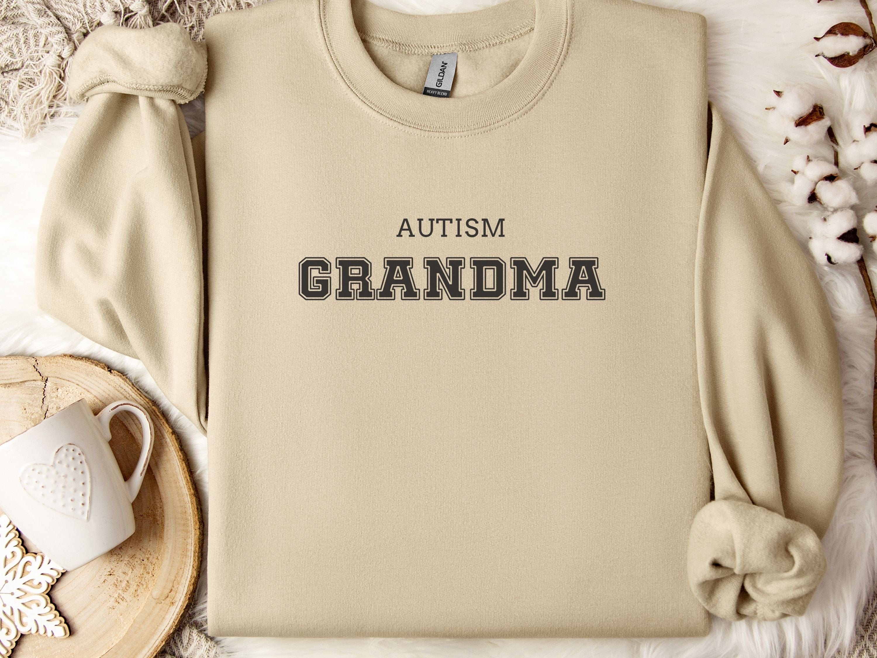 Autism Grandma College Sweatshirt-Sand-Neurodiversity, ADHD & Autism Awareness & Acceptance Sweatshirt by Daily Bloom