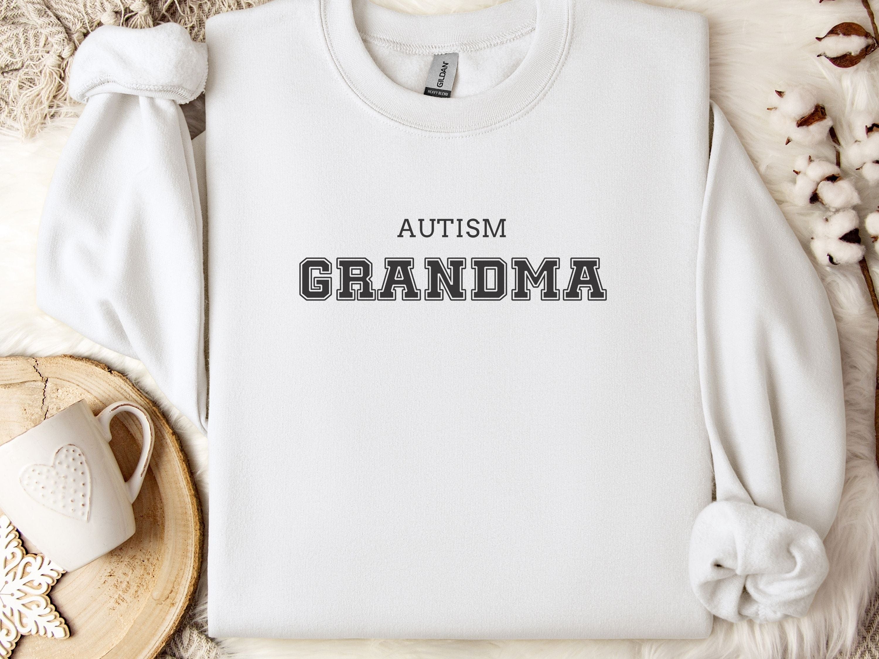 Autism Grandma College Sweatshirt-White-Neurodiversity, ADHD & Autism Awareness & Acceptance Sweatshirt by Daily Bloom