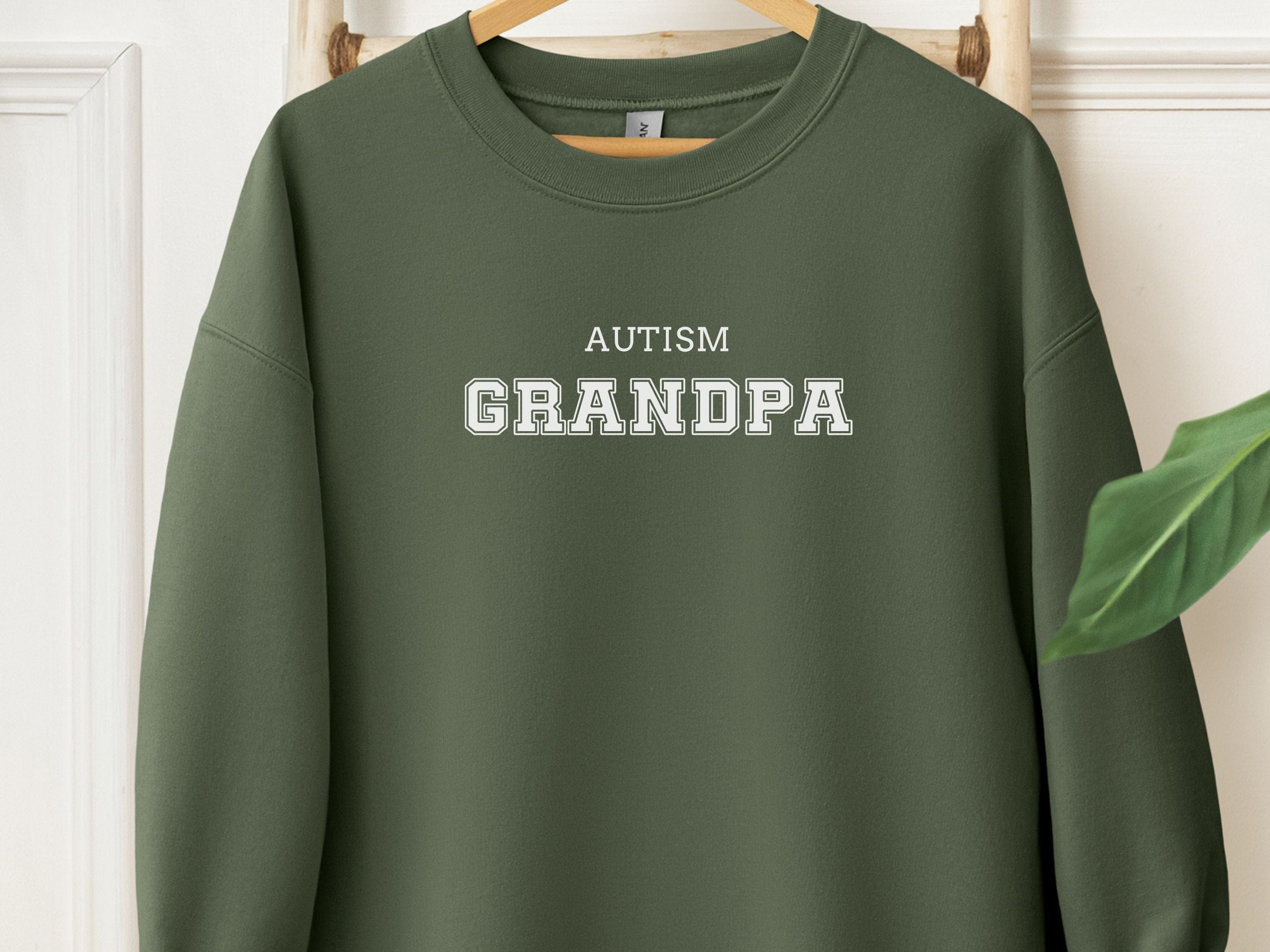 Autism Grandpa College Sweatshirt-Military Green-Neurodiversity, ADHD & Autism Awareness & Acceptance Sweatshirt by Daily Bloom