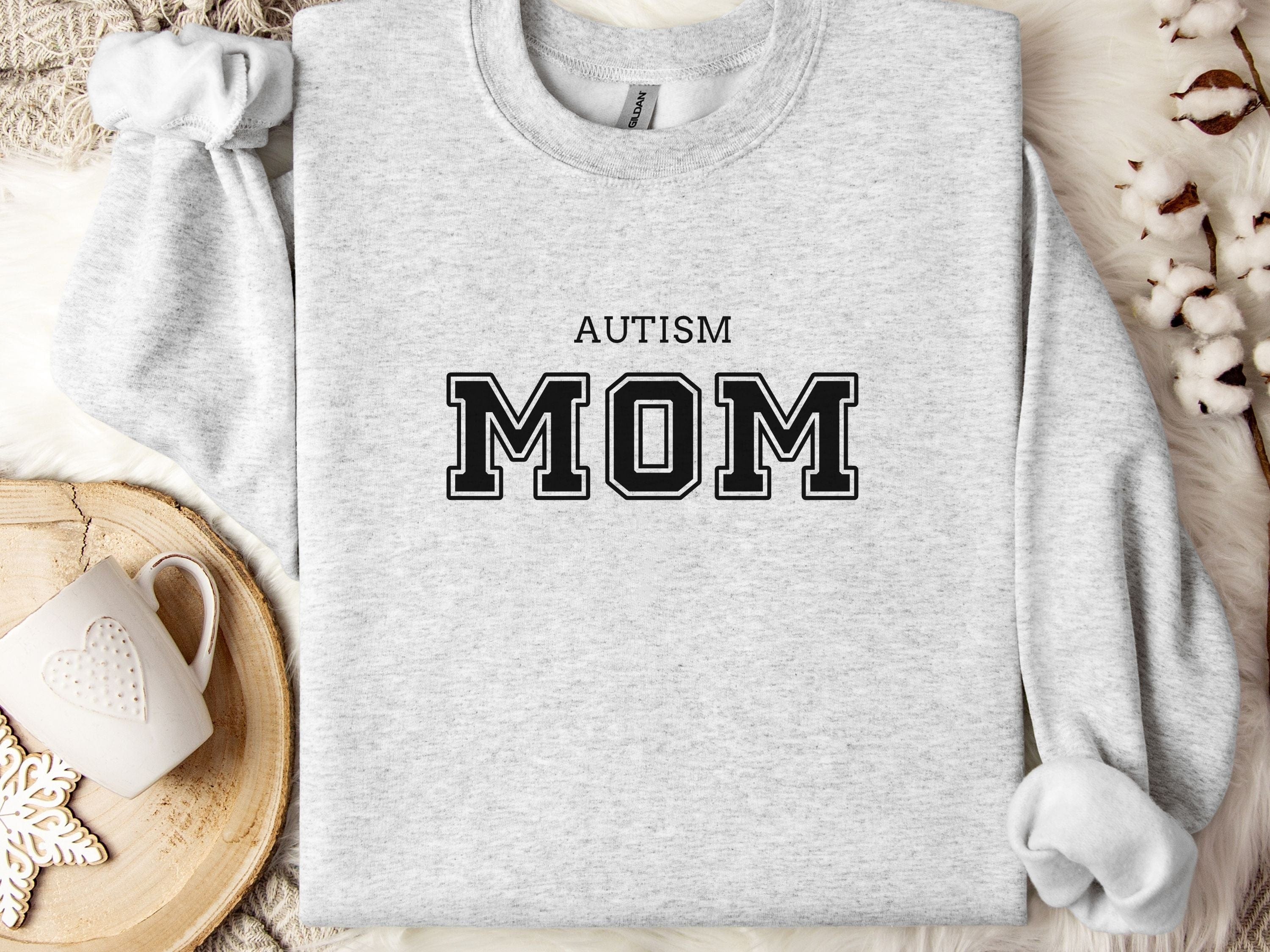 Autism Mom College Sweatshirt-Ash-Neurodiversity, ADHD & Autism Awareness & Acceptance Sweatshirt by Daily Bloom