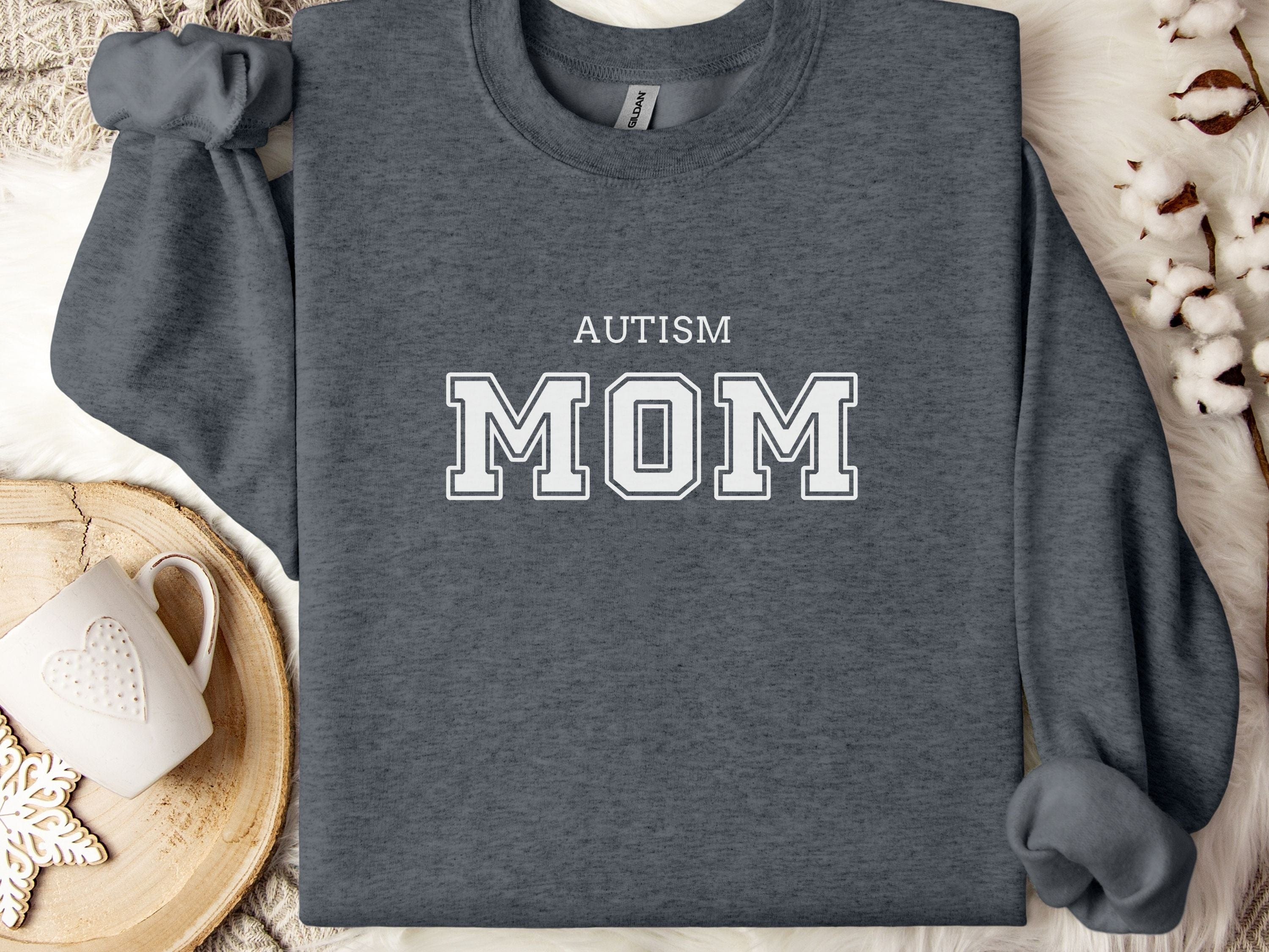Autism Mom College Sweatshirt-Dark Heather-Neurodiversity, ADHD & Autism Awareness & Acceptance Sweatshirt by Daily Bloom