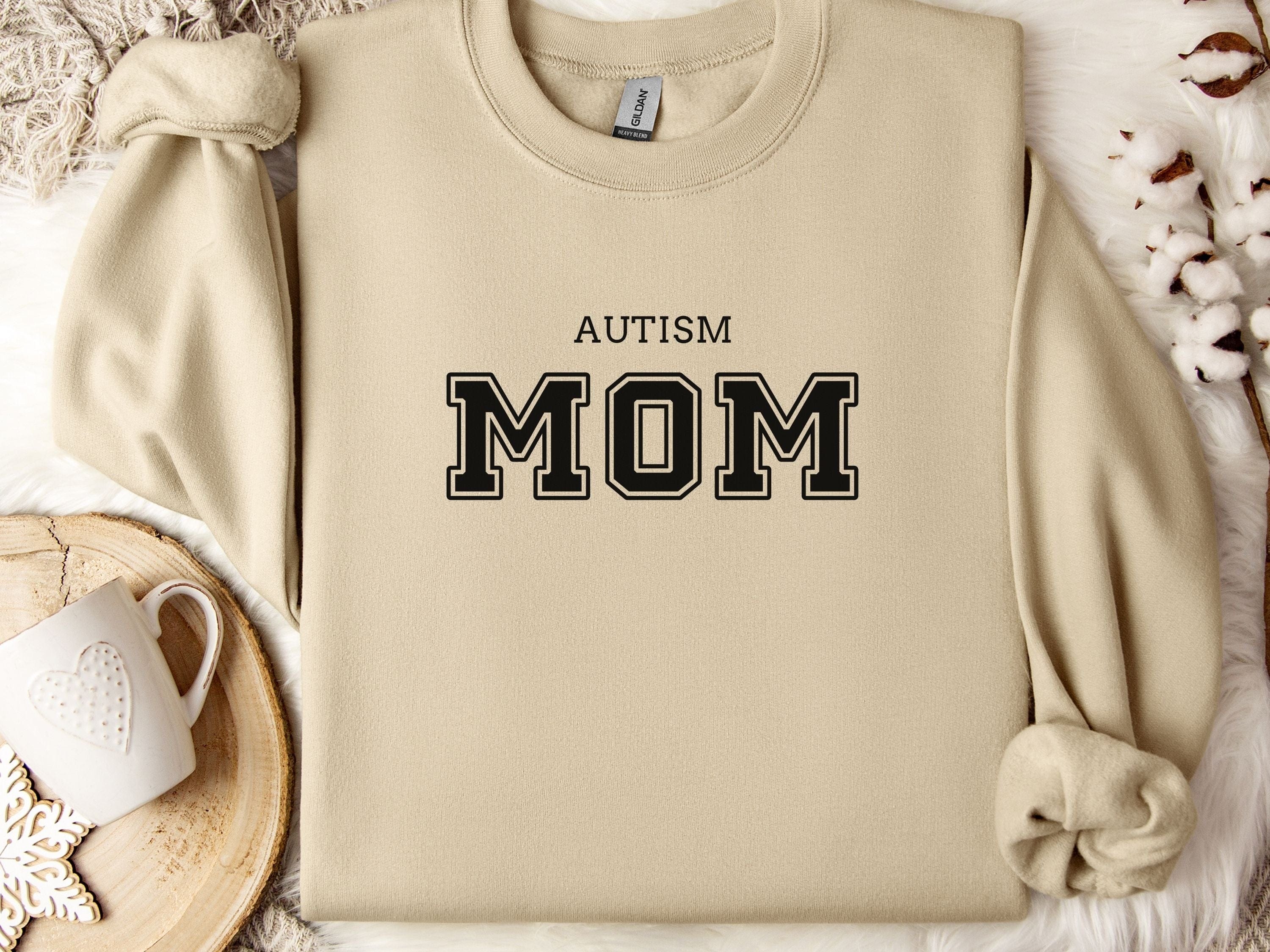 Autism Mom College Sweatshirt-Sand-Neurodiversity, ADHD & Autism Awareness & Acceptance Sweatshirt by Daily Bloom