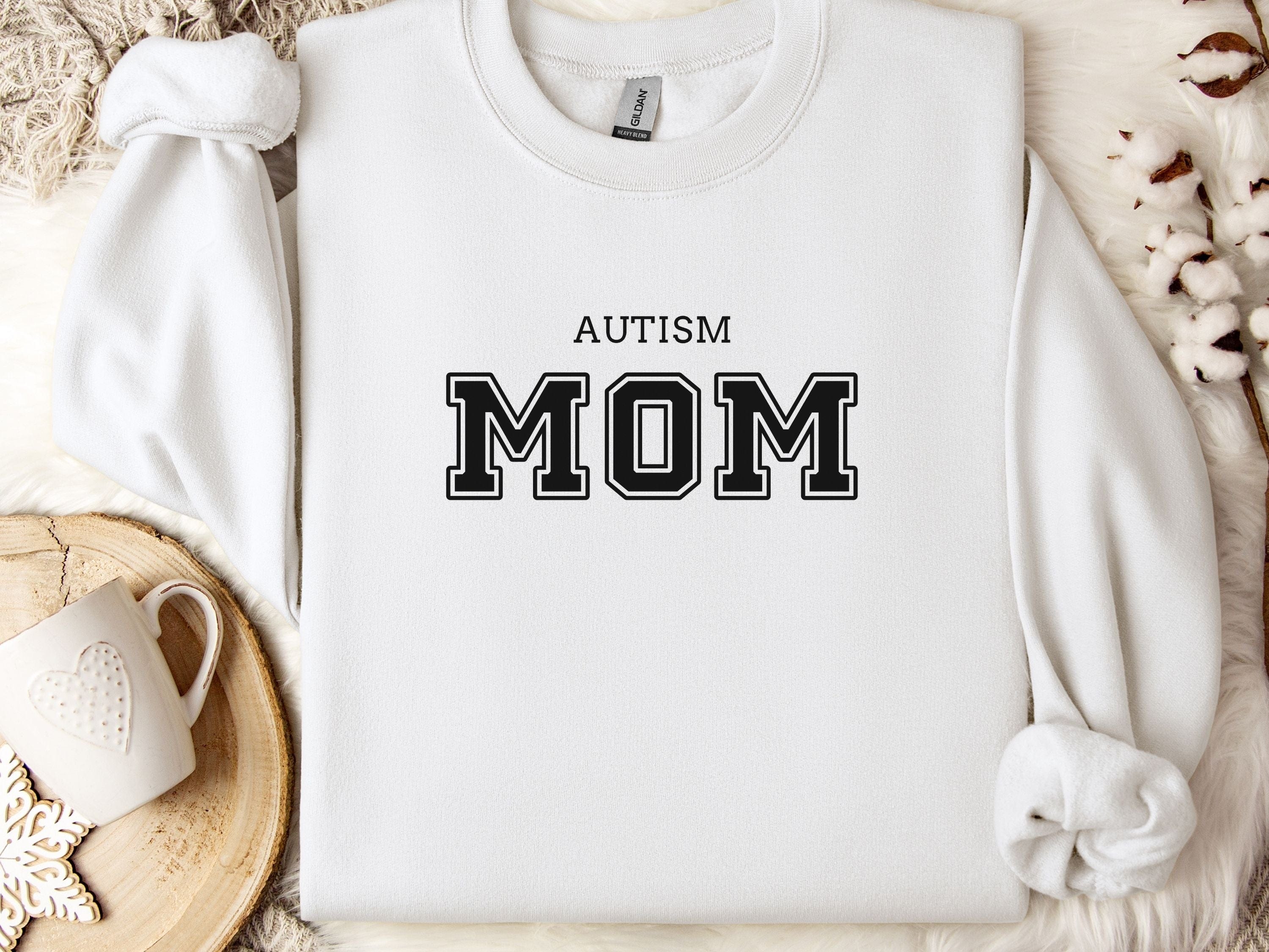 Autism Mom College Sweatshirt-White-Neurodiversity, ADHD & Autism Awareness & Acceptance Sweatshirt by Daily Bloom