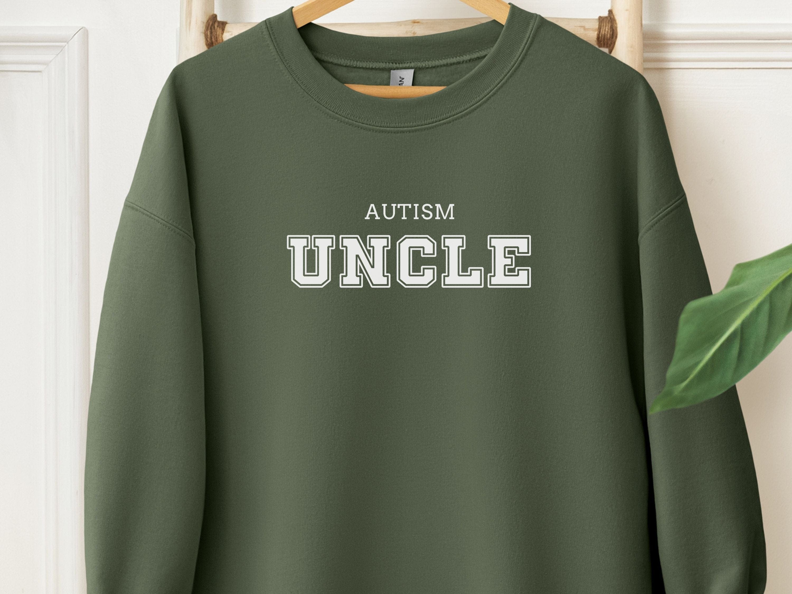 Autism Uncle College Sweatshirt-Military Green-Neurodiversity, ADHD & Autism Awareness & Acceptance Sweatshirt by Daily Bloom