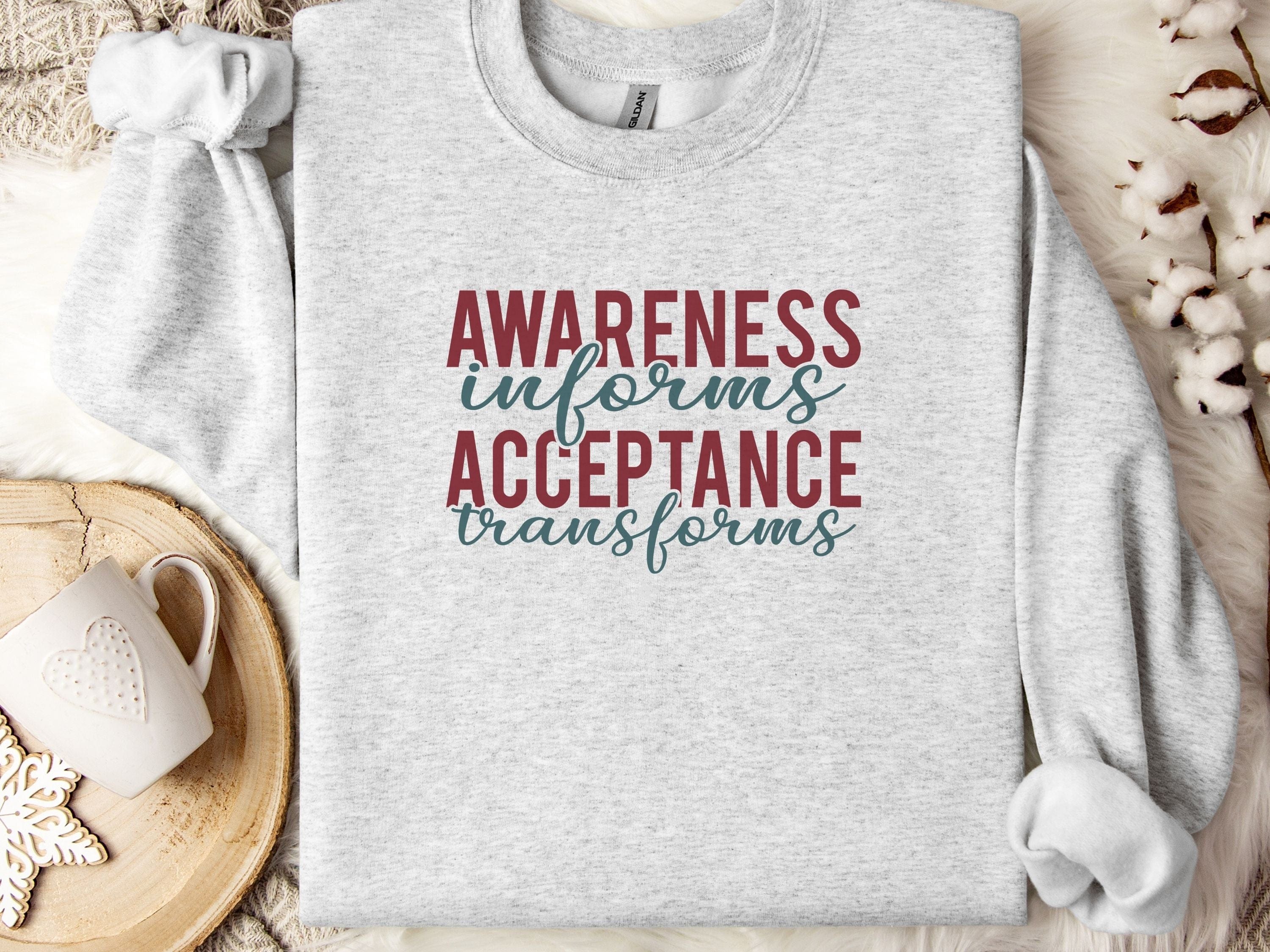 Awareness Informs Acceptance Transforms Sweatshirt-Ash-Neurodiversity, ADHD & Autism Awareness & Acceptance Sweatshirt by Daily Bloom
