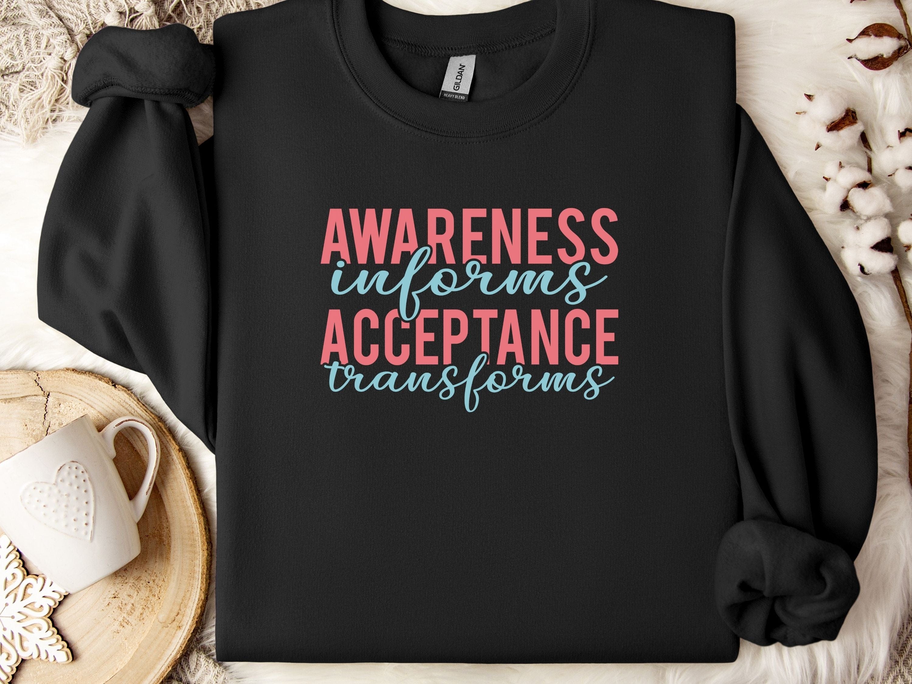 Awareness Informs Acceptance Transforms Sweatshirt-Black-Neurodiversity, ADHD & Autism Awareness & Acceptance Sweatshirt by Daily Bloom