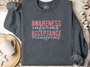 Awareness Informs Acceptance Transforms Sweatshirt-Dark Heather-Neurodiversity, ADHD & Autism Awareness & Acceptance Sweatshirt by Daily Bloom