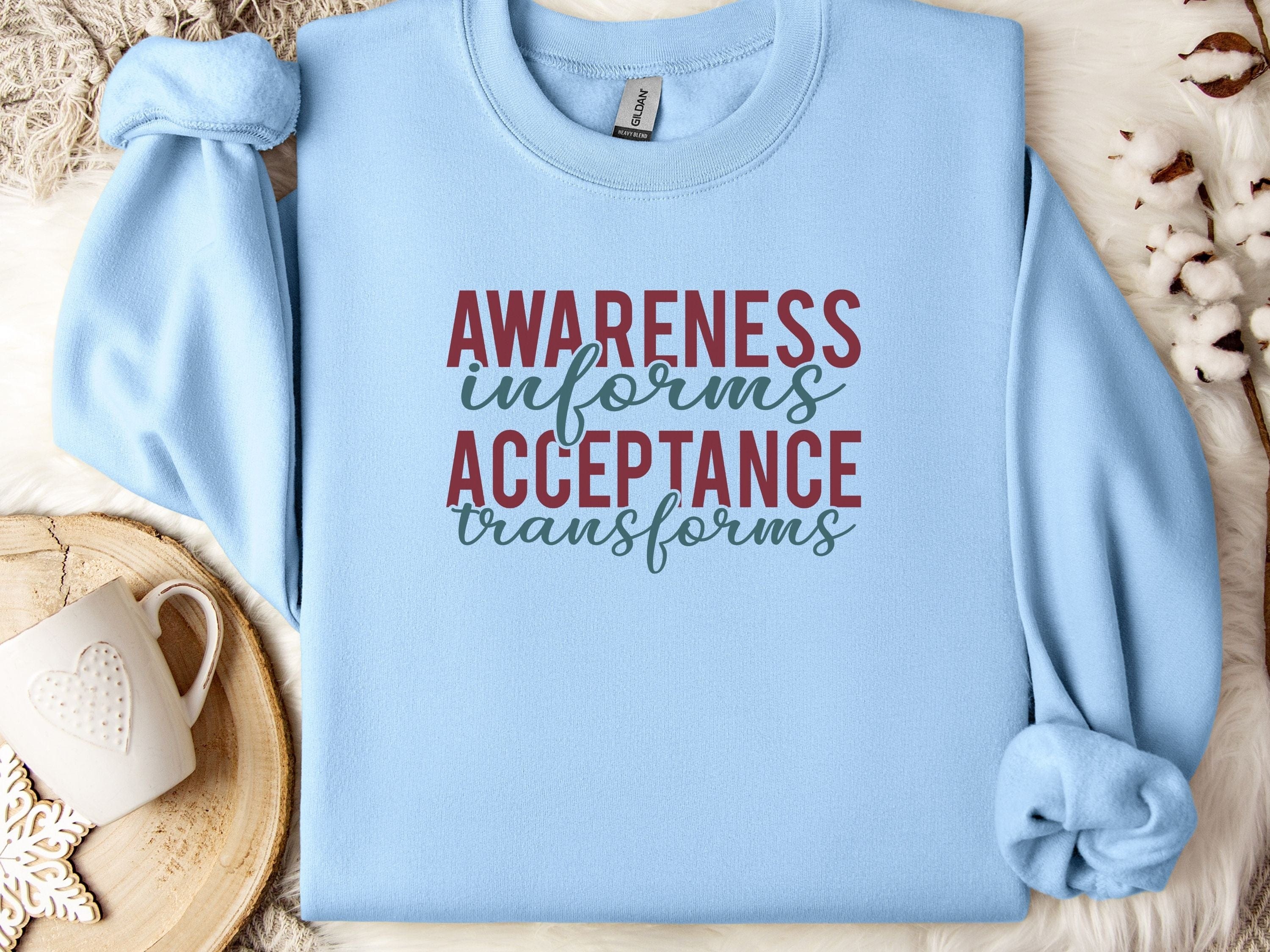 Awareness Informs Acceptance Transforms Sweatshirt-Light Blue-Neurodiversity, ADHD & Autism Awareness & Acceptance Sweatshirt by Daily Bloom