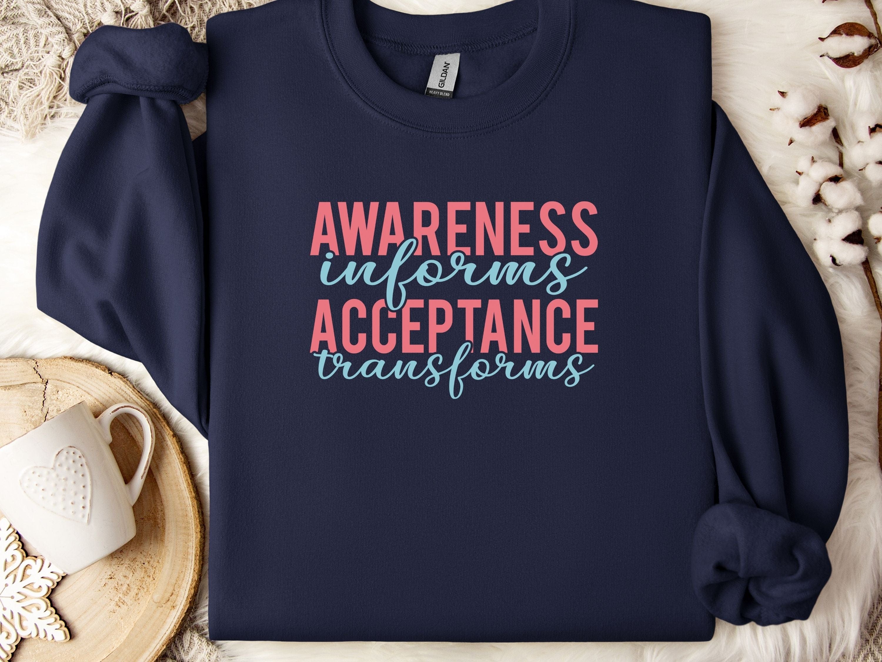 Awareness Informs Acceptance Transforms Sweatshirt-Navy-Neurodiversity, ADHD & Autism Awareness & Acceptance Sweatshirt by Daily Bloom