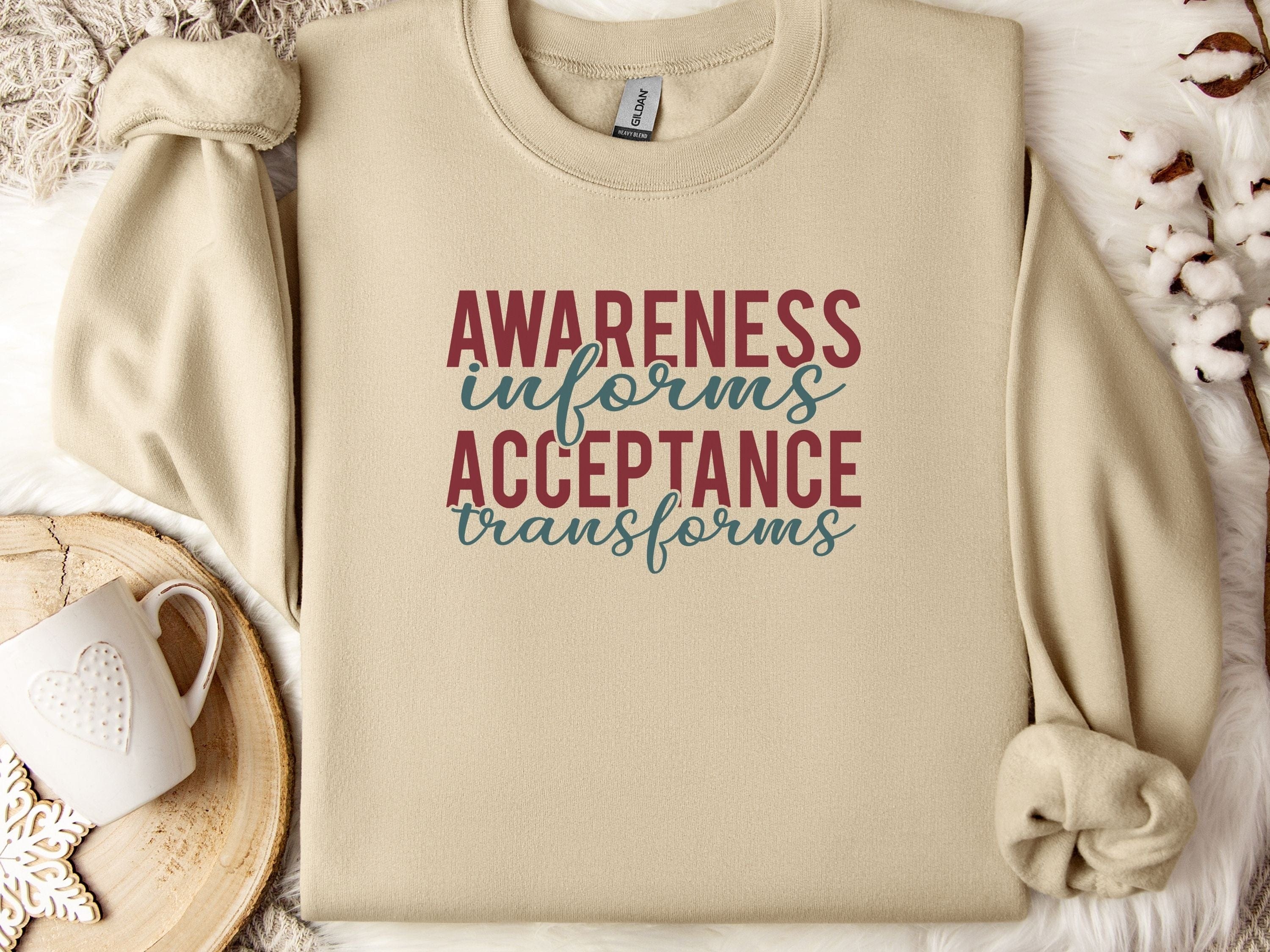 Awareness Informs Acceptance Transforms Sweatshirt-Sand-Neurodiversity, ADHD & Autism Awareness & Acceptance Sweatshirt by Daily Bloom