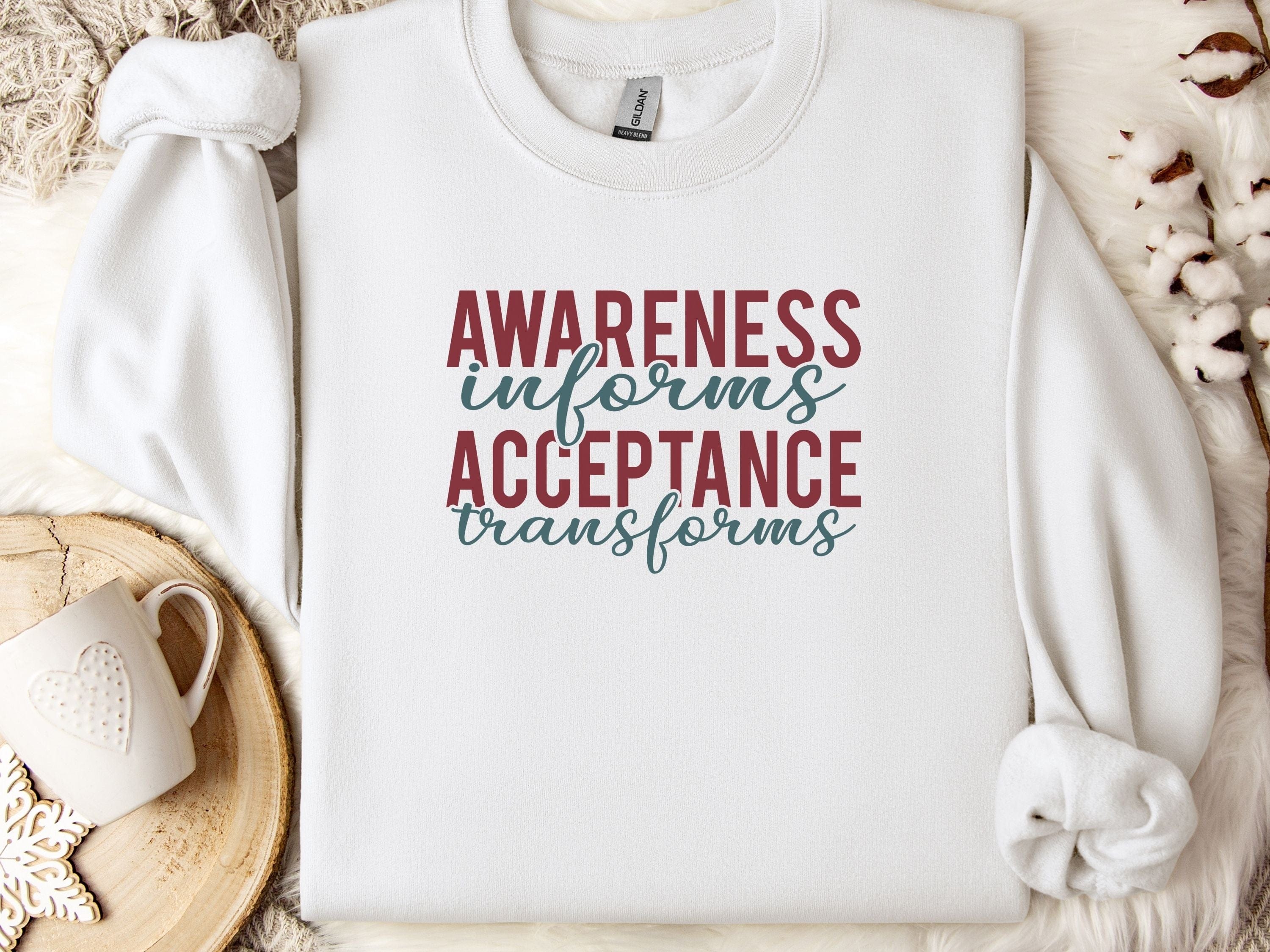 Awareness Informs Acceptance Transforms Sweatshirt-White-Neurodiversity, ADHD & Autism Awareness & Acceptance Sweatshirt by Daily Bloom