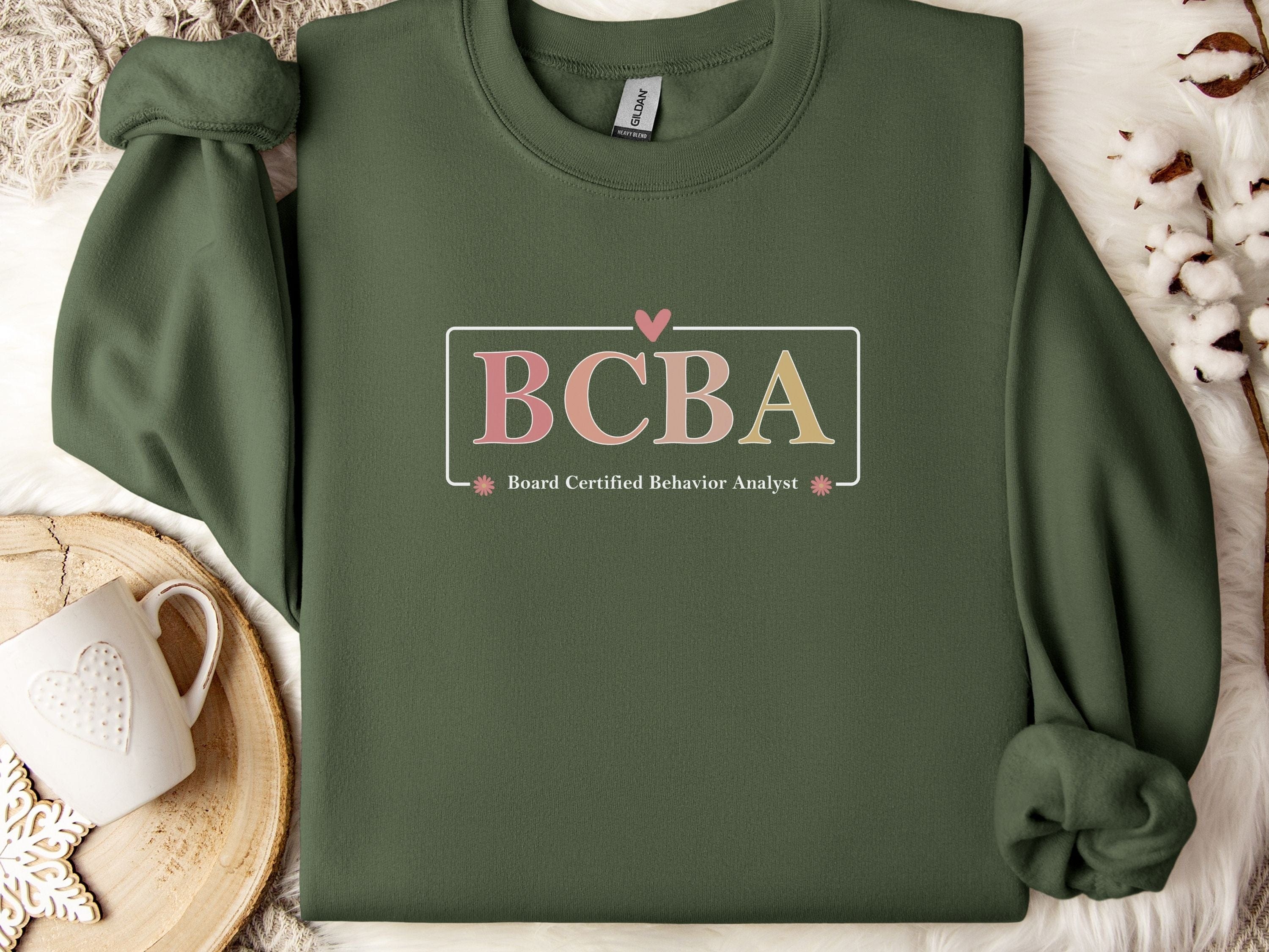 BCBA Outline Sweatshirt-Military Green-Neurodiversity, ADHD & Autism Awareness & Acceptance Sweatshirt by Daily Bloom
