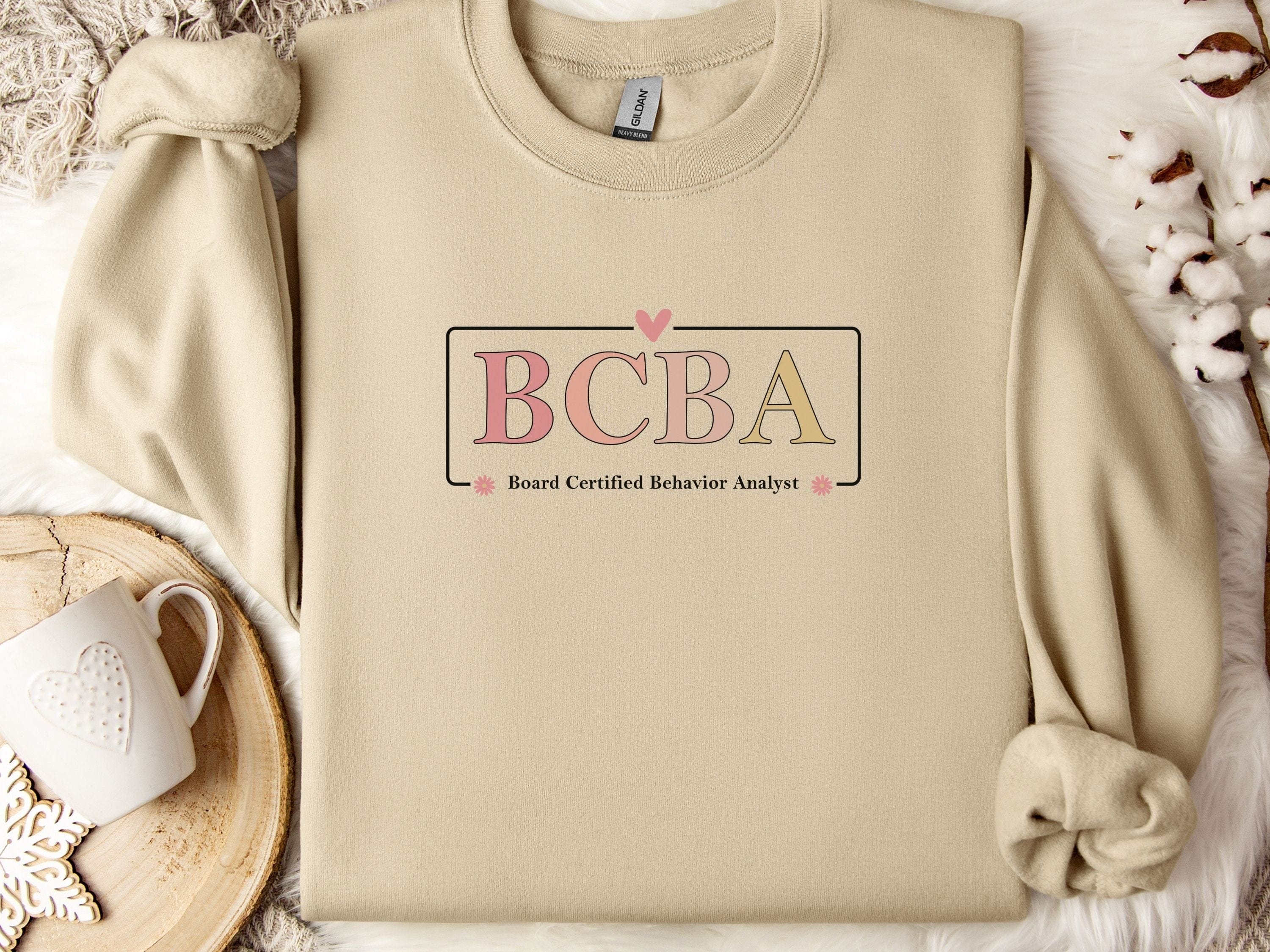 BCBA Outline Sweatshirt-Sand-Neurodiversity, ADHD & Autism Awareness & Acceptance Sweatshirt by Daily Bloom