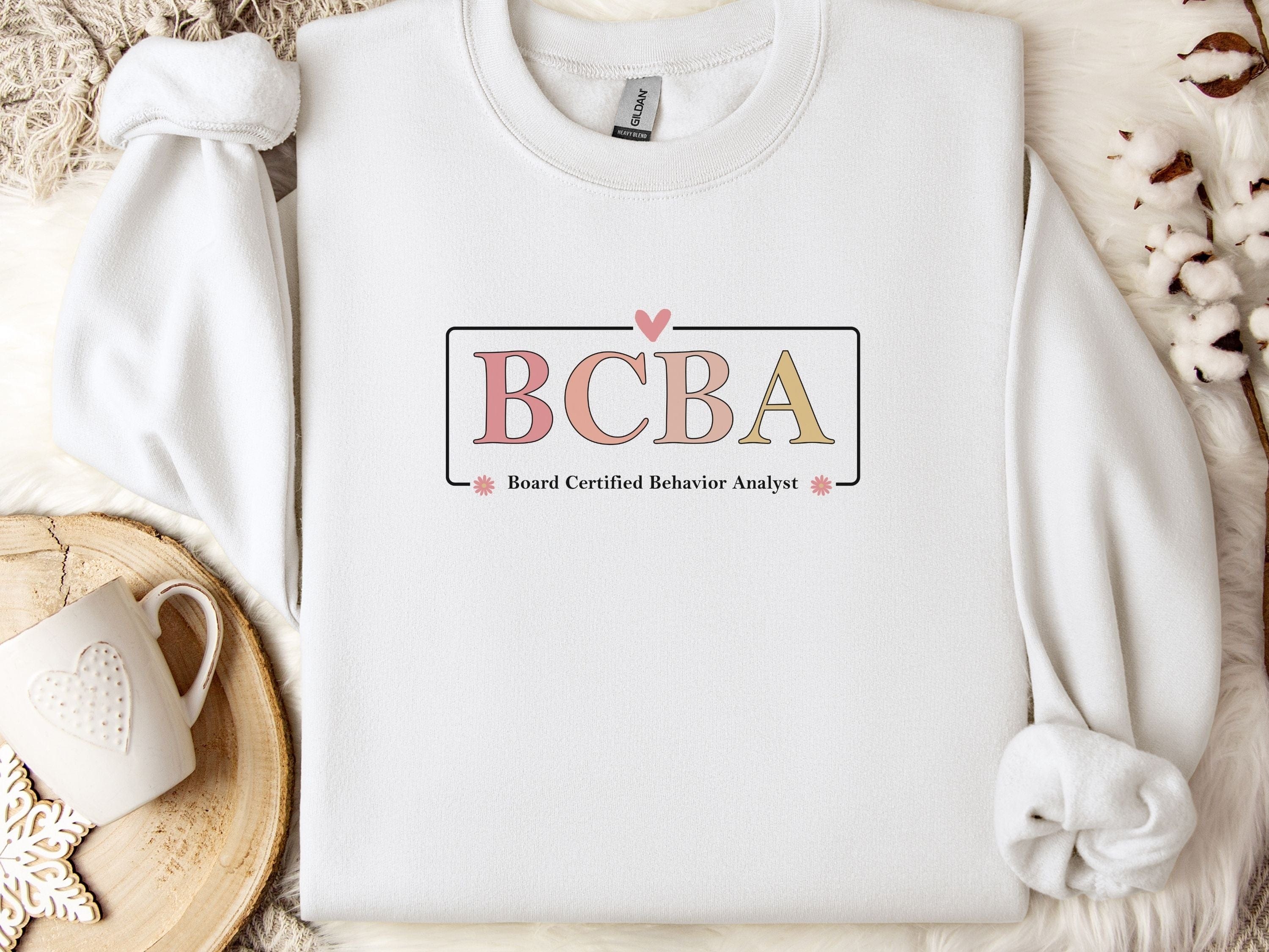 BCBA Outline Sweatshirt-White-Neurodiversity, ADHD & Autism Awareness & Acceptance Sweatshirt by Daily Bloom