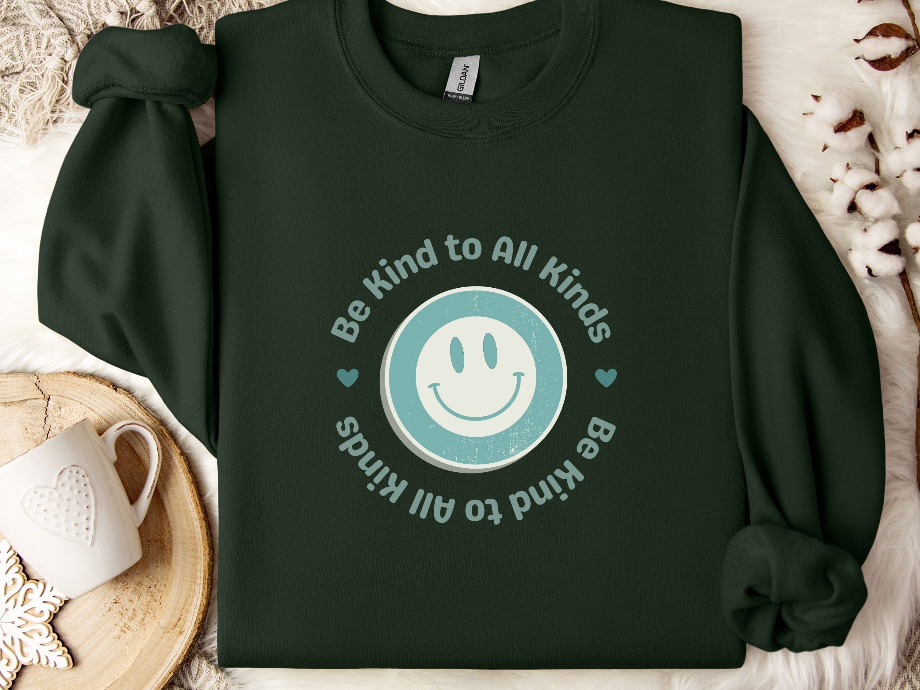 Be Kind To All Kinds Sweatshirt-Forest Green-Neurodiversity, ADHD & Autism Awareness & Acceptance Sweatshirt by Daily Bloom
