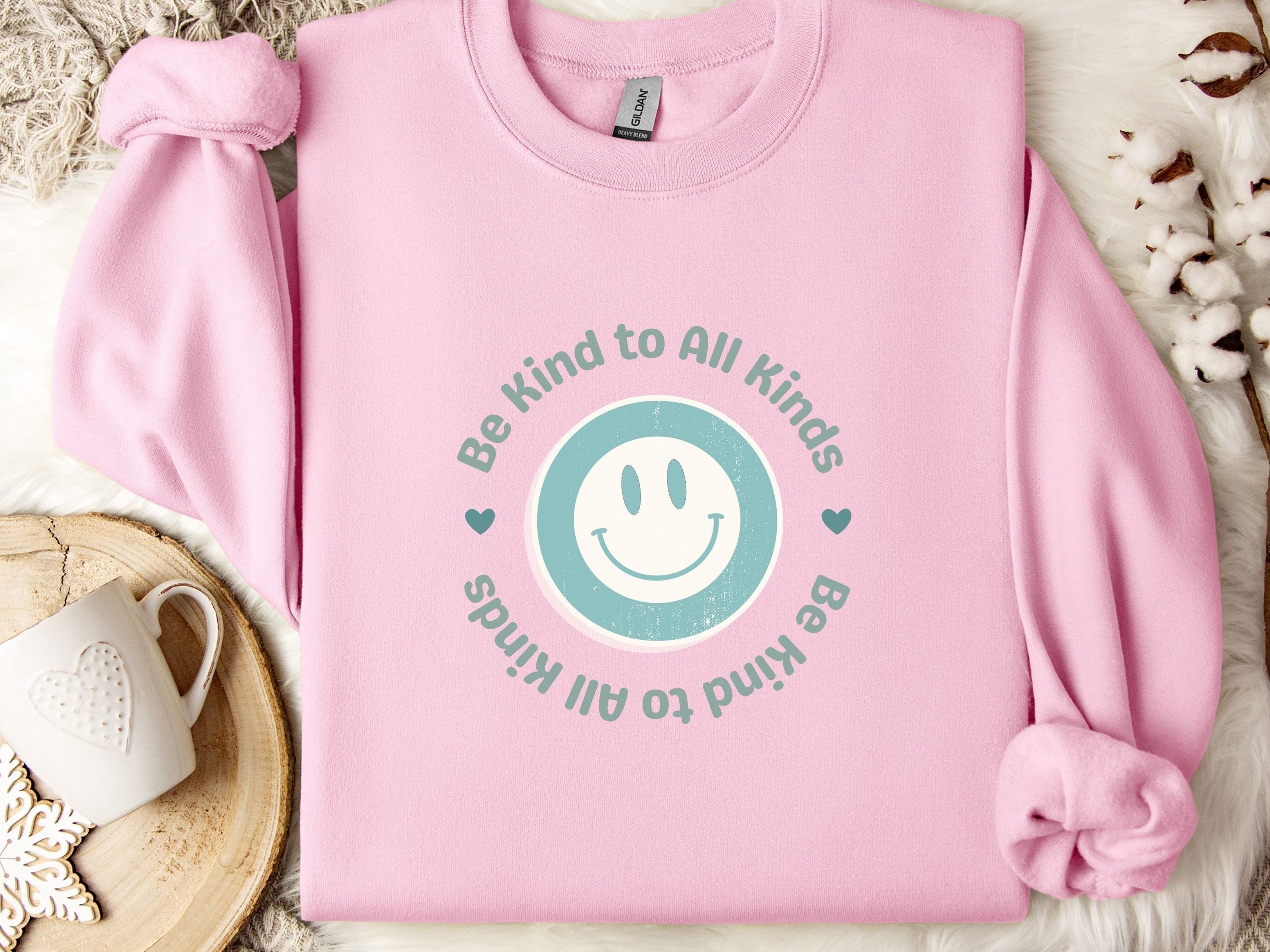 Be Kind To All Kinds Sweatshirt-Light Pink-Neurodiversity, ADHD & Autism Awareness & Acceptance Sweatshirt by Daily Bloom