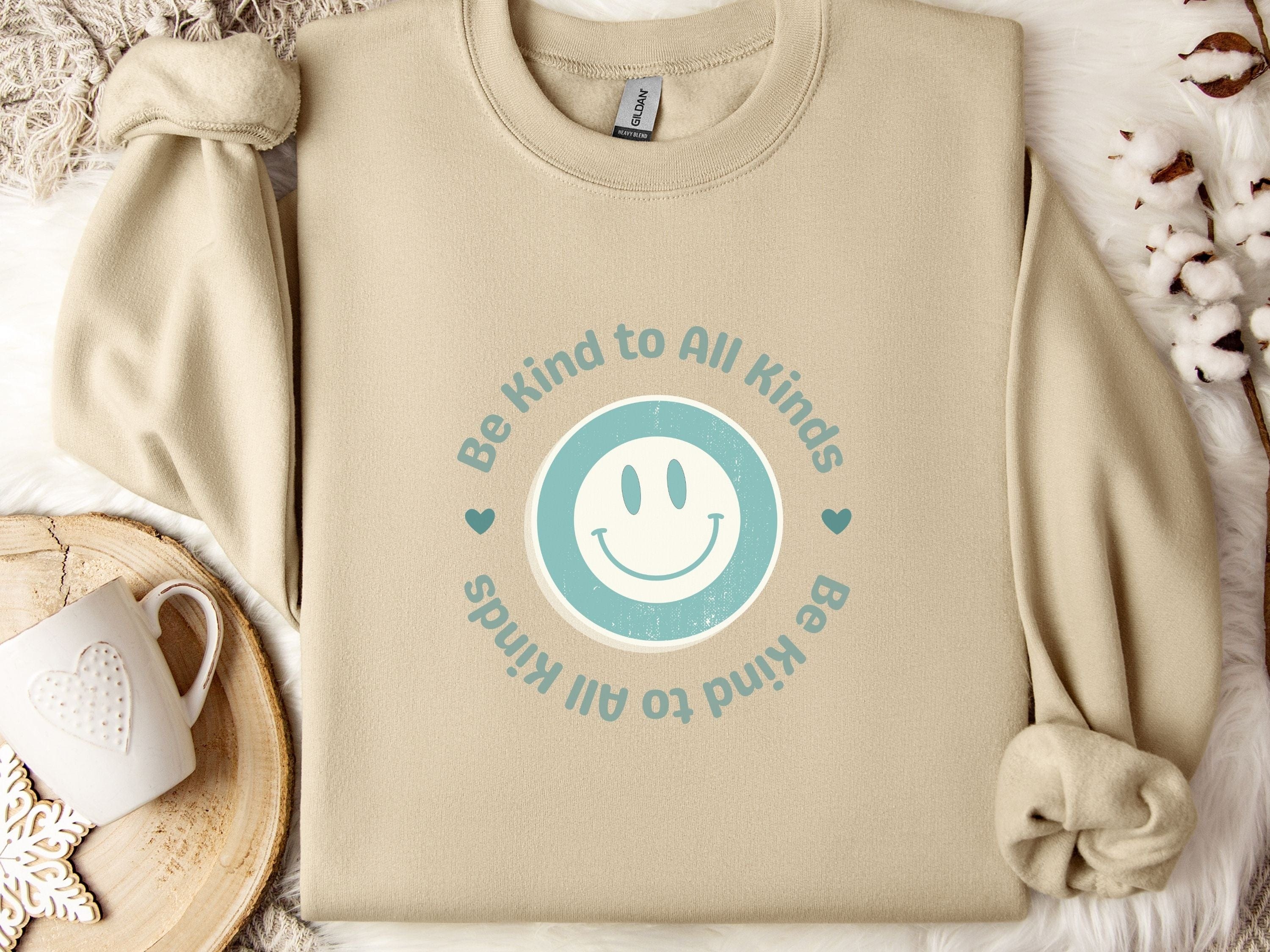 Be Kind To All Kinds Sweatshirt-Sand-Neurodiversity, ADHD & Autism Awareness & Acceptance Sweatshirt by Daily Bloom