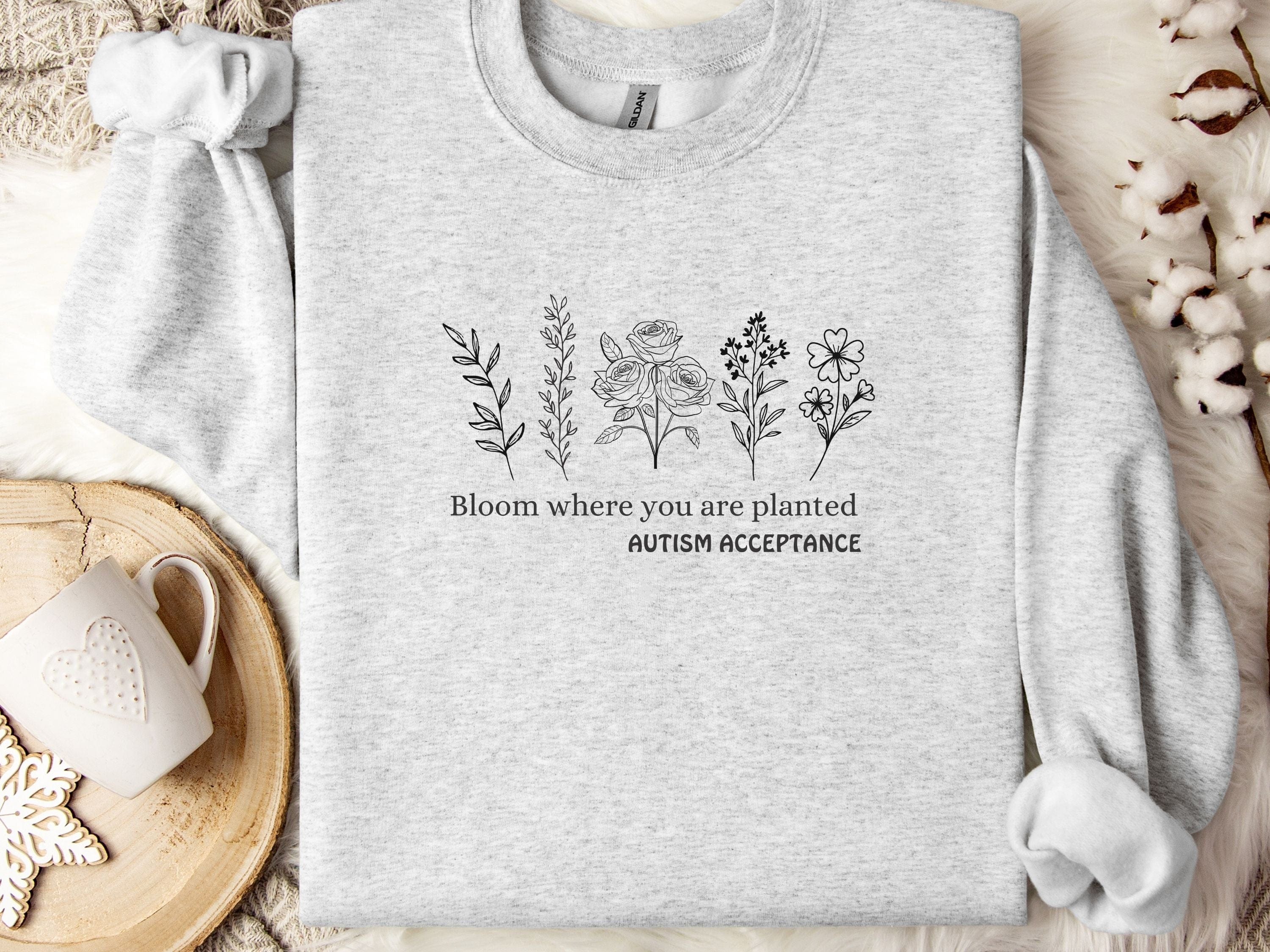 Bloom Where You Are Planted - Autism Acceptance Wildflowers Sweatshirt-Ash-Neurodiversity, ADHD & Autism Awareness & Acceptance Sweatshirt by Daily Bloom