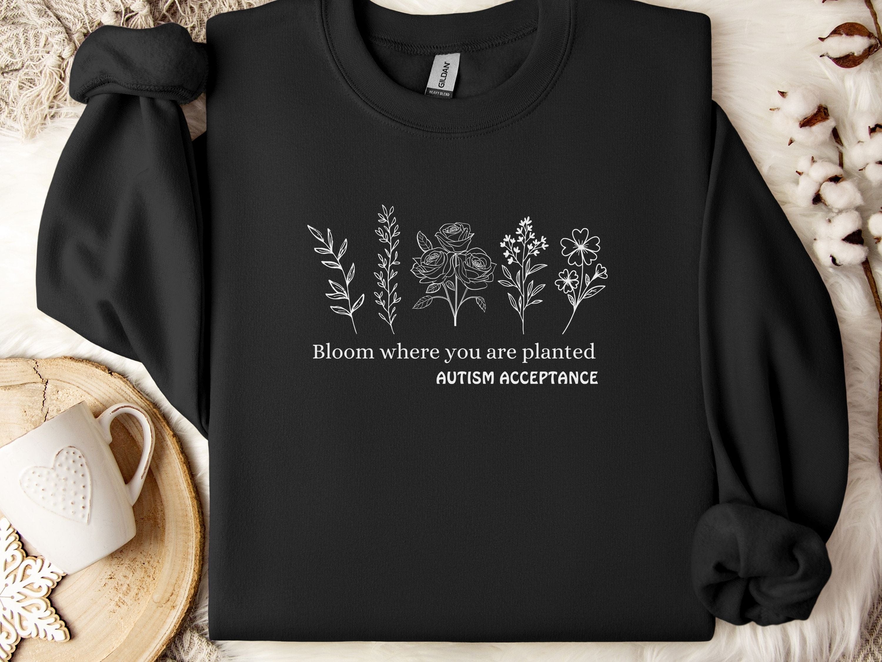 Bloom Where You Are Planted - Autism Acceptance Wildflowers Sweatshirt-Black-Neurodiversity, ADHD & Autism Awareness & Acceptance Sweatshirt by Daily Bloom