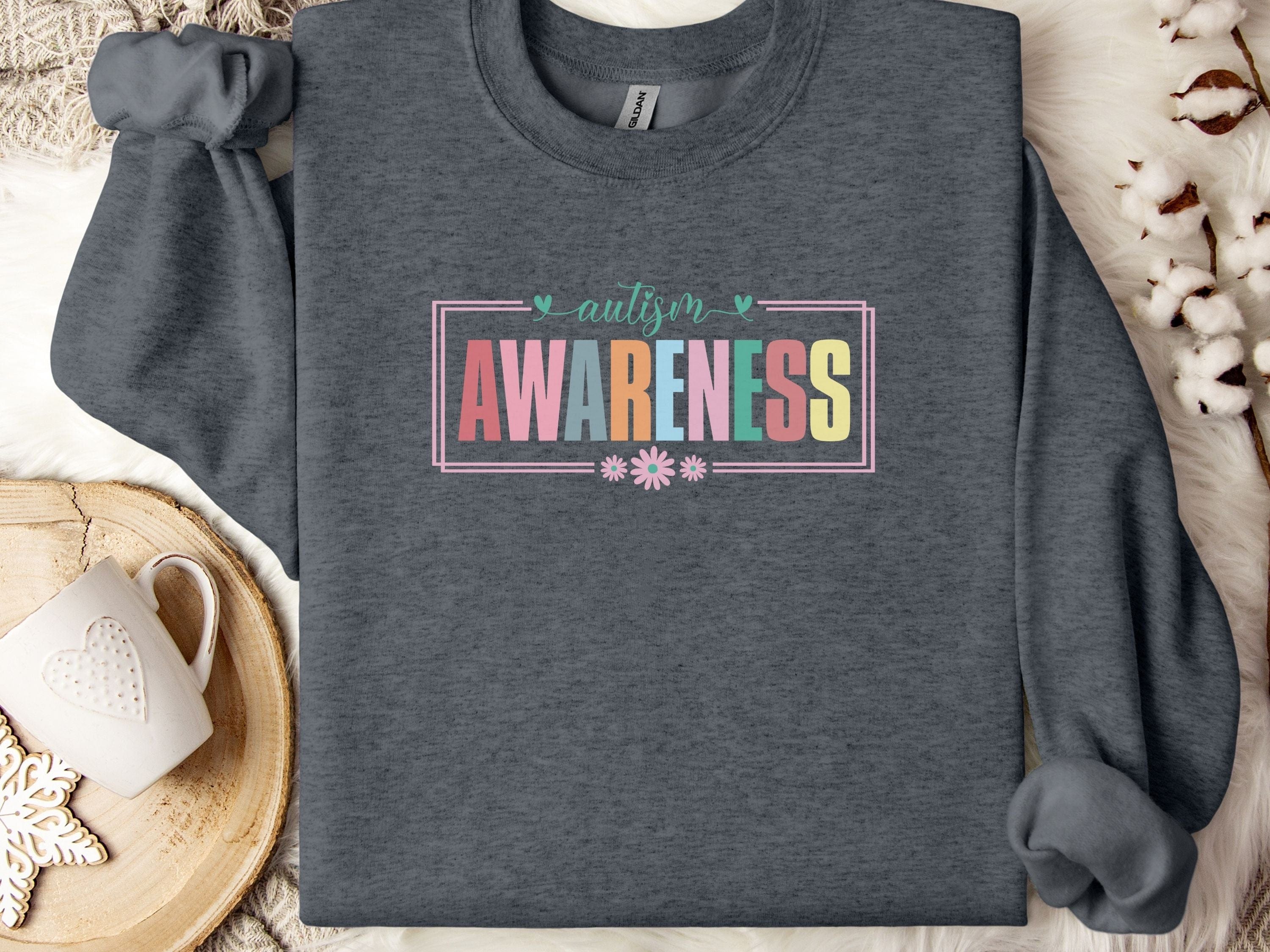 Bright Blooms for Autism Awareness Sweatshirt-Dark Heather-Neurodiversity, ADHD & Autism Awareness & Acceptance Sweatshirt by Daily Bloom