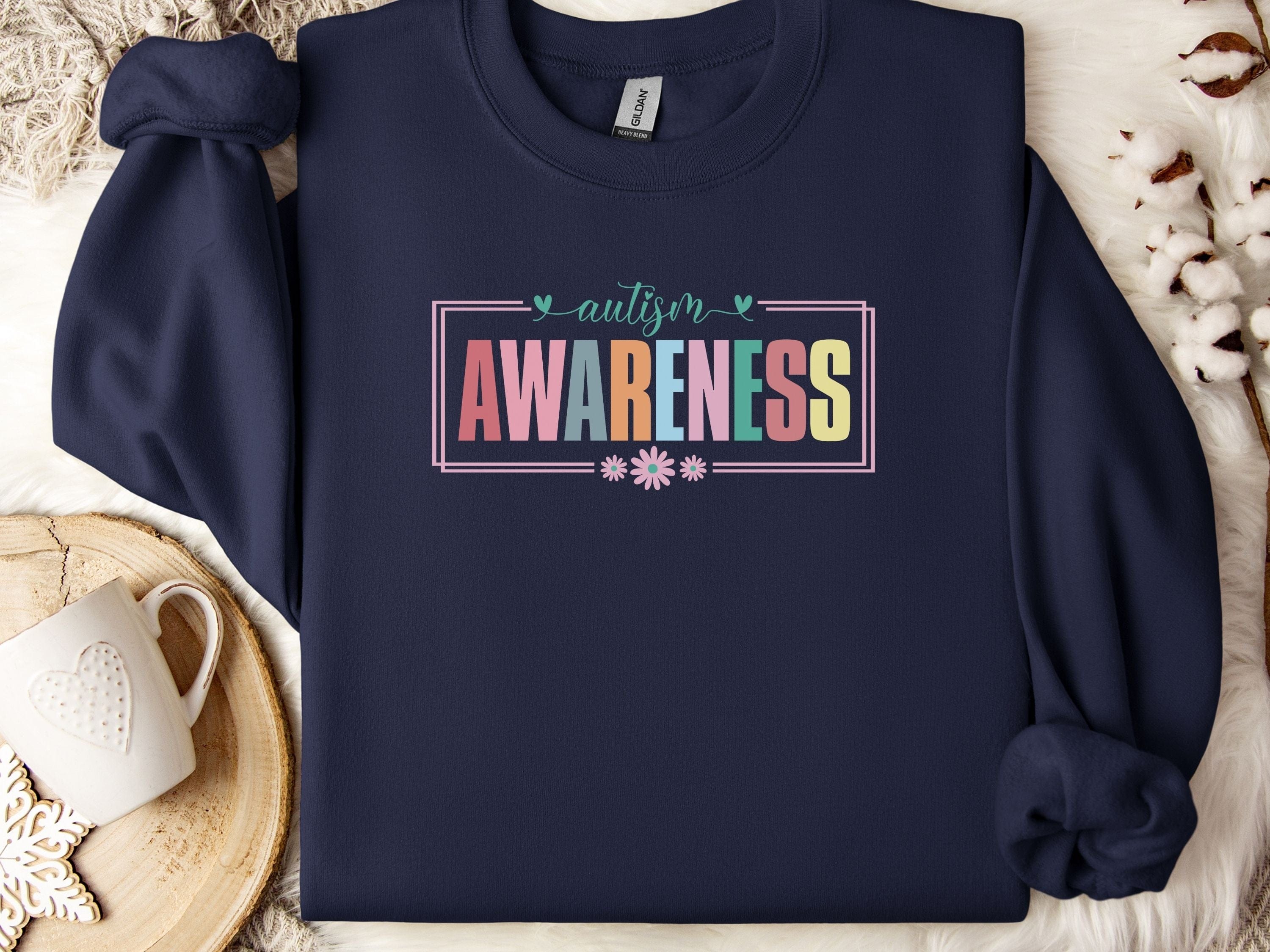 Bright Blooms for Autism Awareness Sweatshirt-Navy-Neurodiversity, ADHD & Autism Awareness & Acceptance Sweatshirt by Daily Bloom