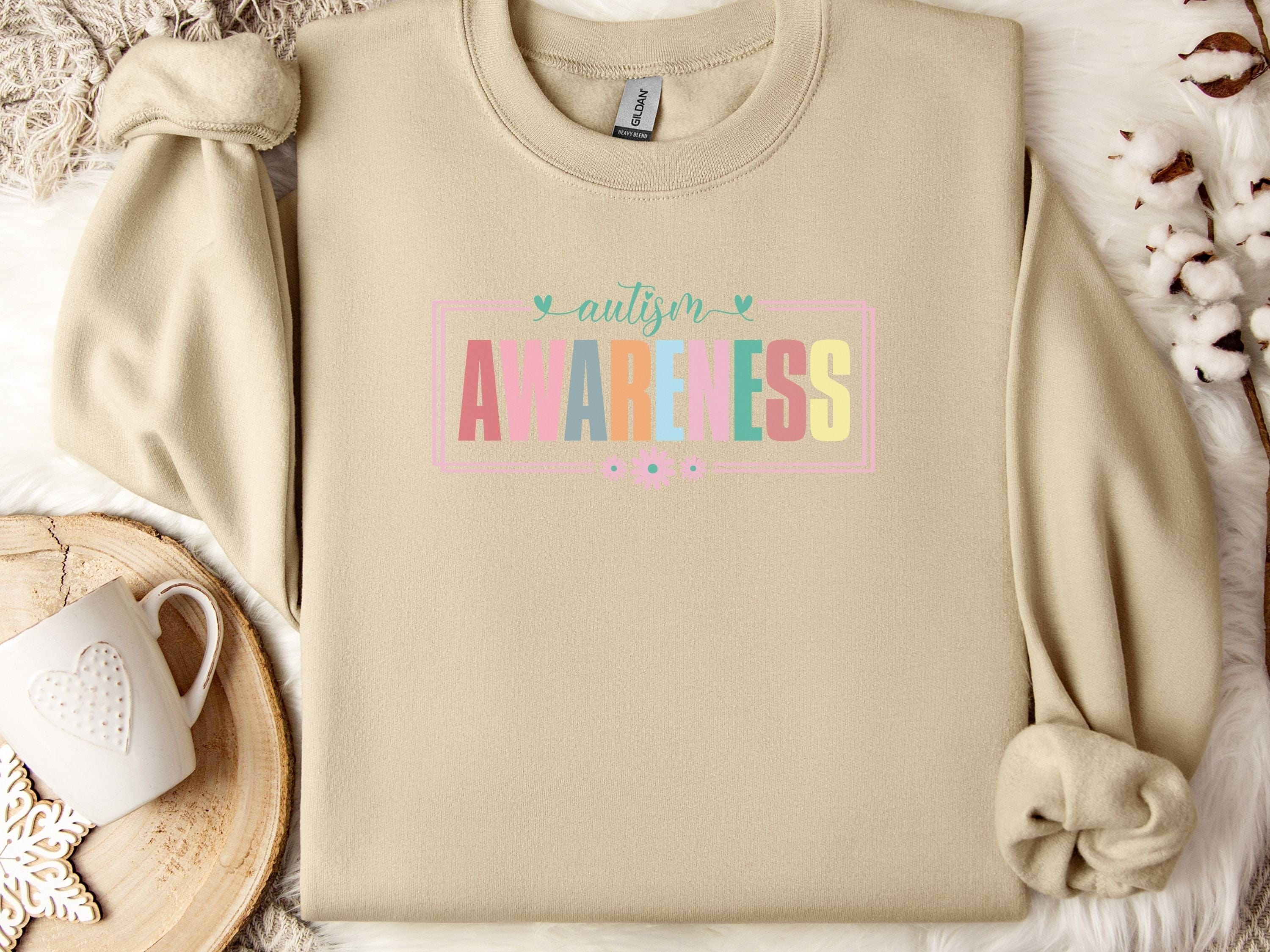 Bright Blooms for Autism Awareness Sweatshirt-Sand-Neurodiversity, ADHD & Autism Awareness & Acceptance Sweatshirt by Daily Bloom