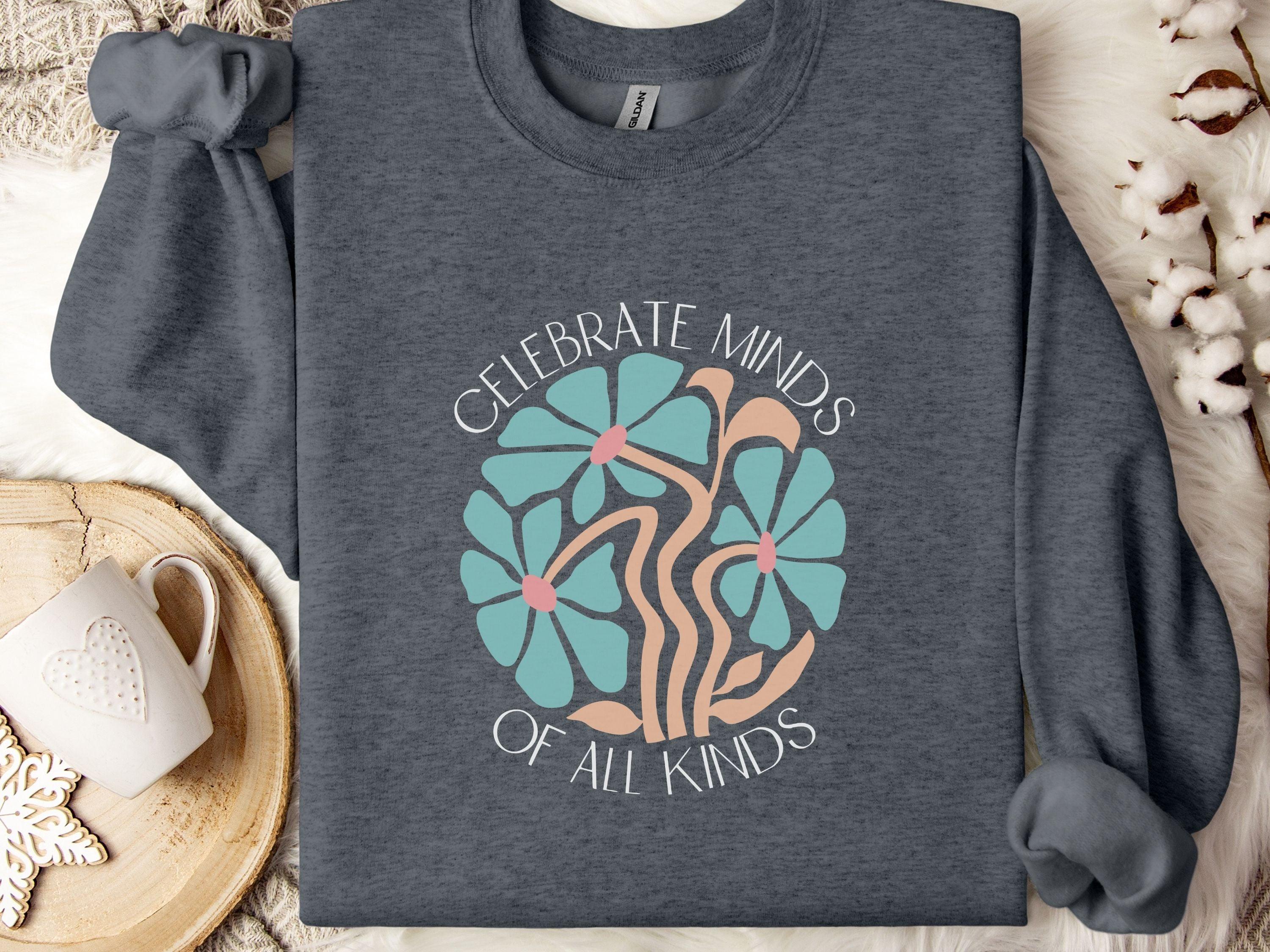 Celebrate Minds of All Kinds Sweatshirt-Dark Heather-Neurodiversity, ADHD & Autism Awareness & Acceptance Sweatshirt by Daily Bloom
