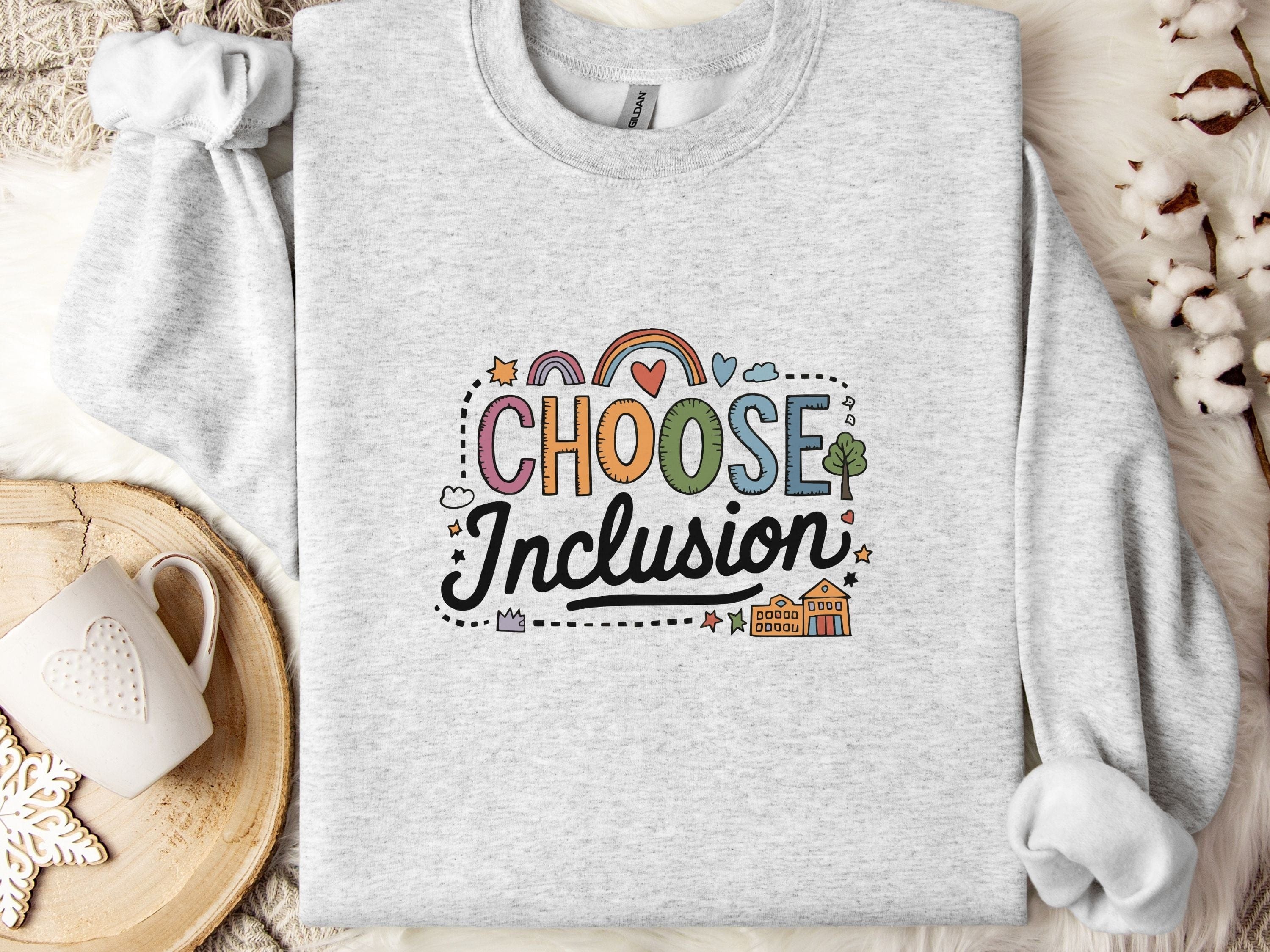 Choose Inclusion Sweatshirt-Ash-Neurodiversity, ADHD & Autism Awareness & Acceptance Sweatshirt by Daily Bloom