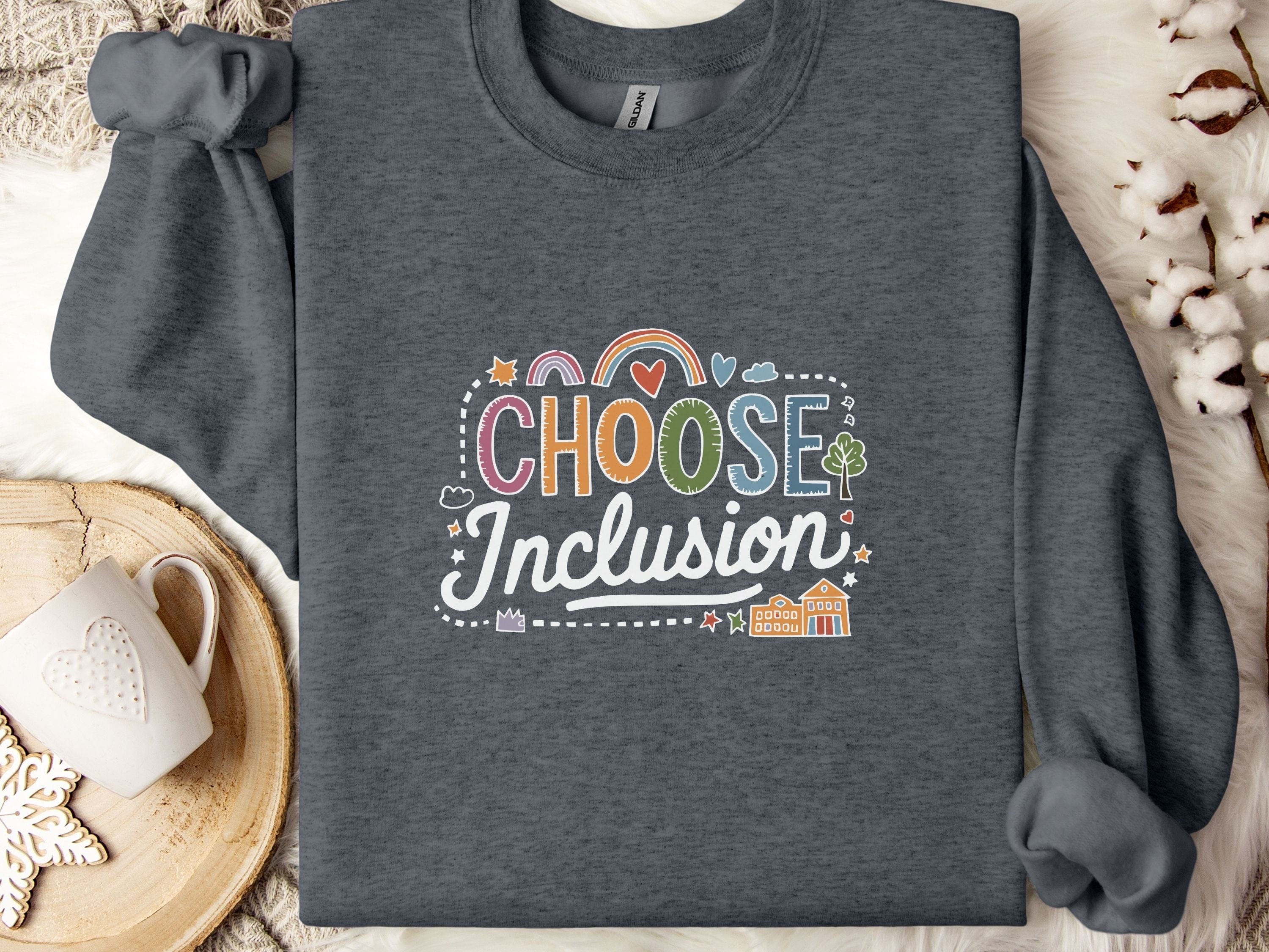 Choose Inclusion Sweatshirt-Dark Heather-Neurodiversity, ADHD & Autism Awareness & Acceptance Sweatshirt by Daily Bloom