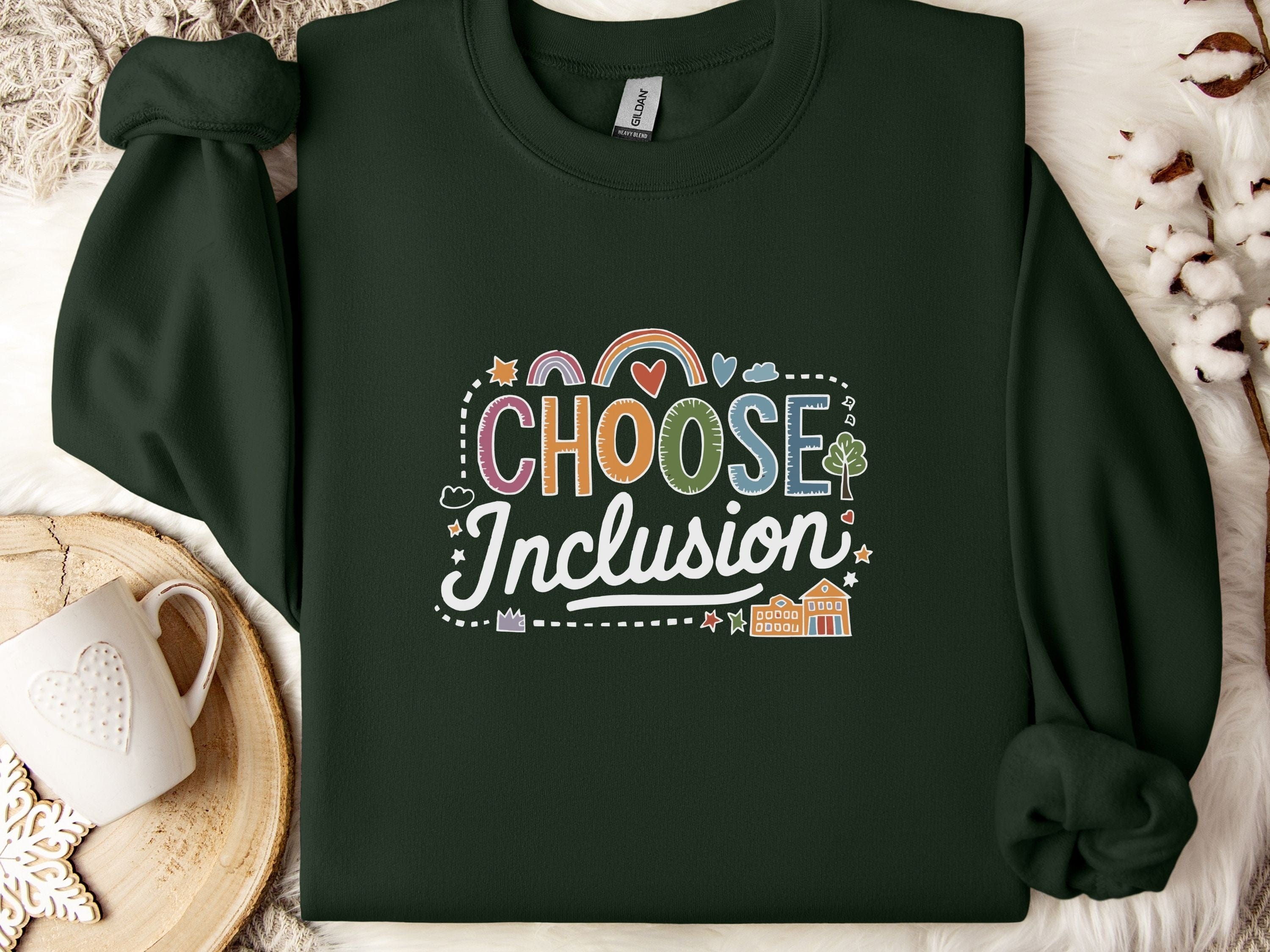 Choose Inclusion Sweatshirt-Forest Green-Neurodiversity, ADHD & Autism Awareness & Acceptance Sweatshirt by Daily Bloom