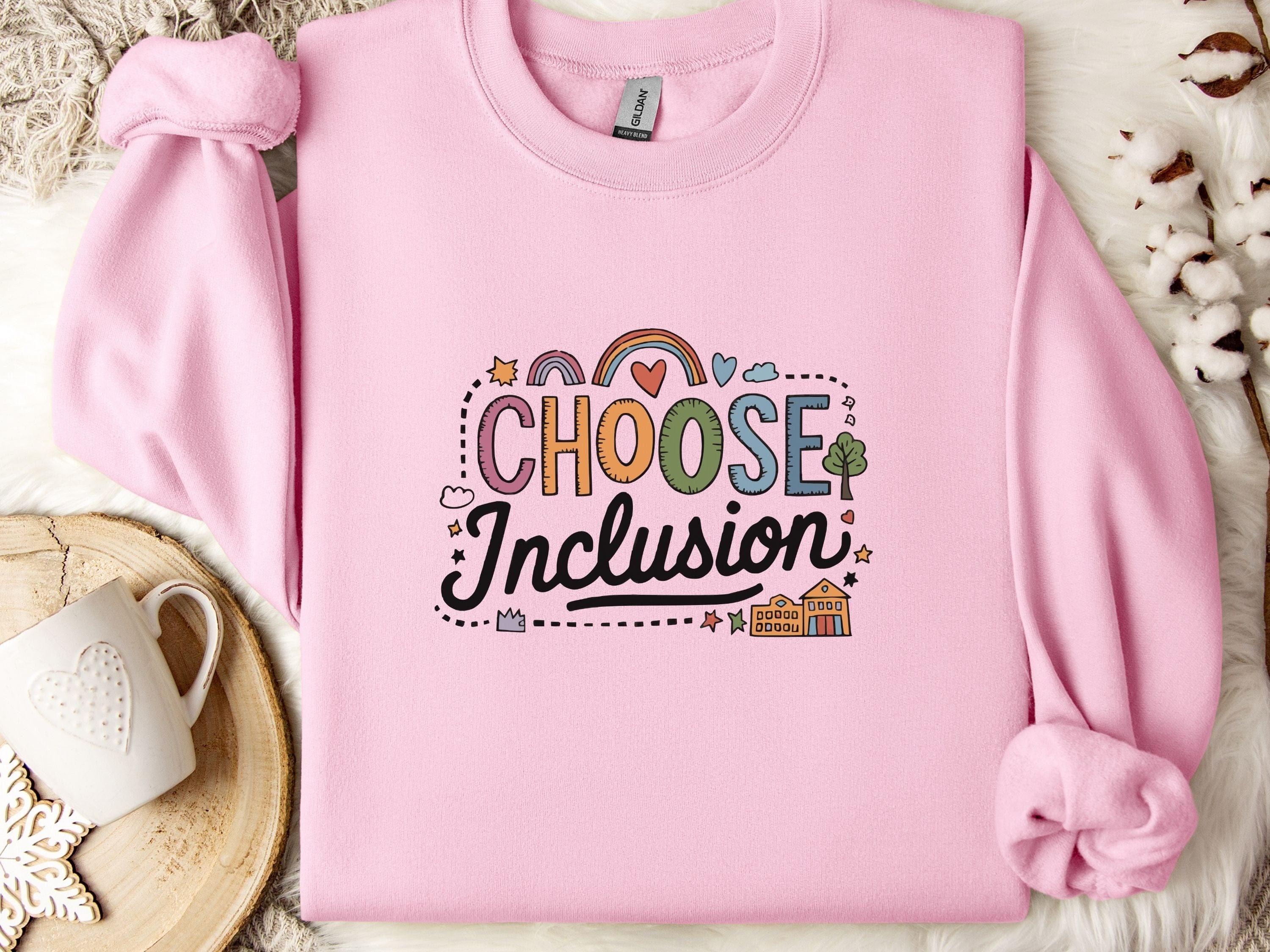 Choose Inclusion Sweatshirt-Light Pink-Neurodiversity, ADHD & Autism Awareness & Acceptance Sweatshirt by Daily Bloom