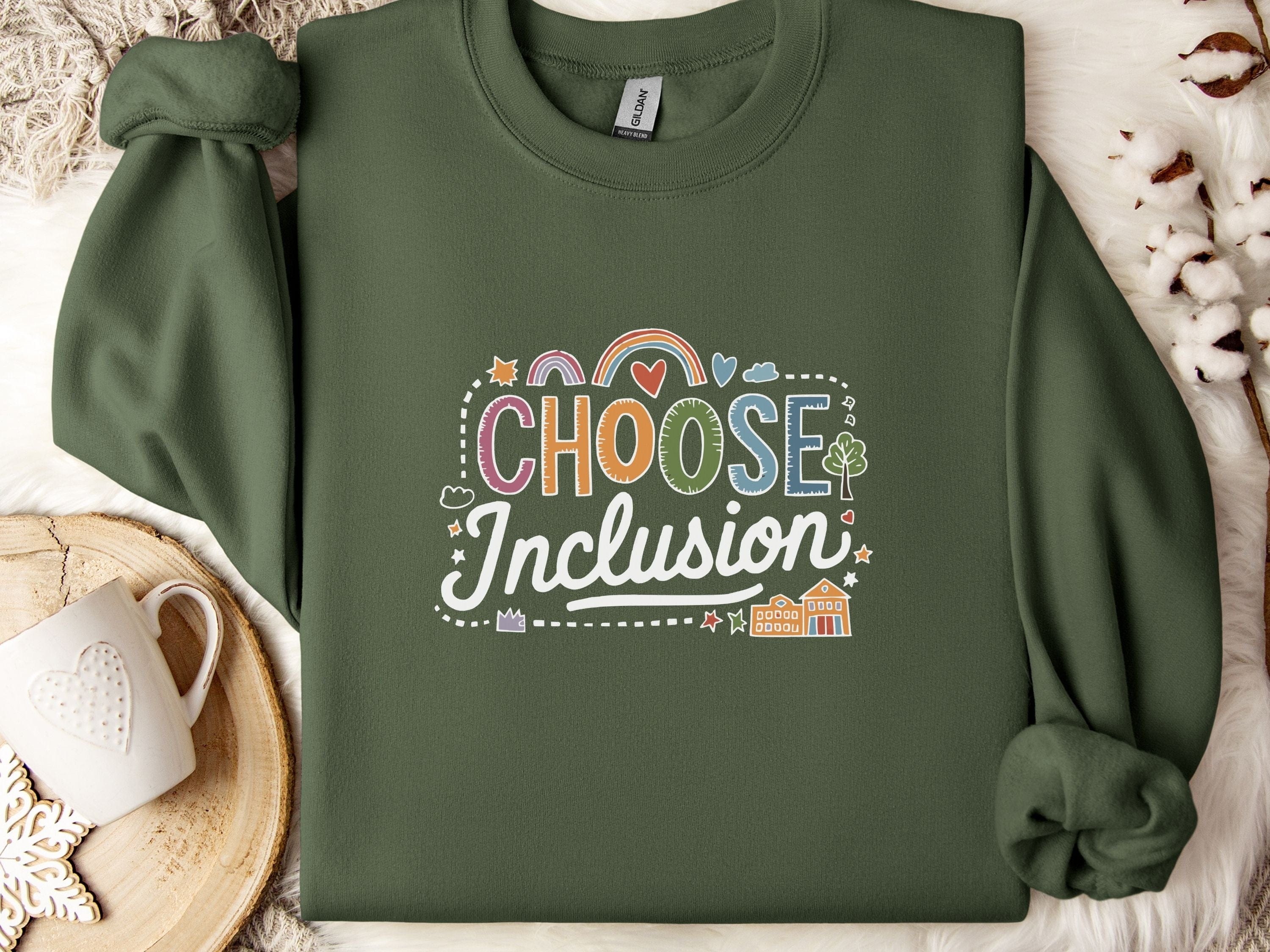 Choose Inclusion Sweatshirt-Military Green-Neurodiversity, ADHD & Autism Awareness & Acceptance Sweatshirt by Daily Bloom