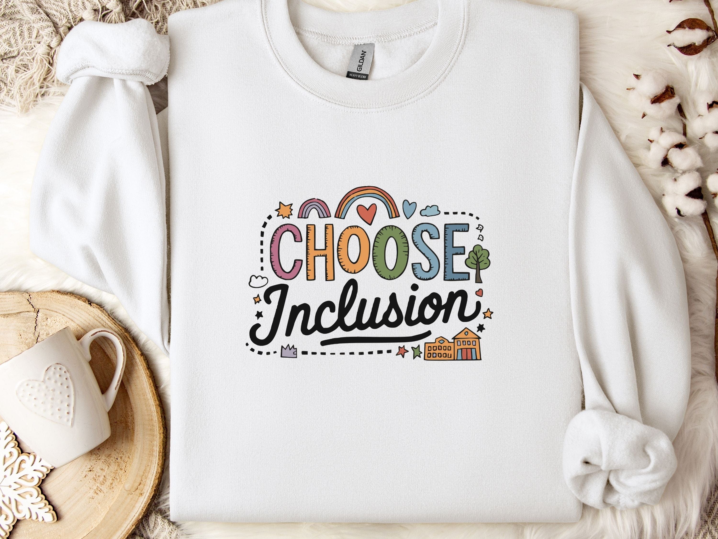 Choose Inclusion Sweatshirt-White-Neurodiversity, ADHD & Autism Awareness & Acceptance Sweatshirt by Daily Bloom