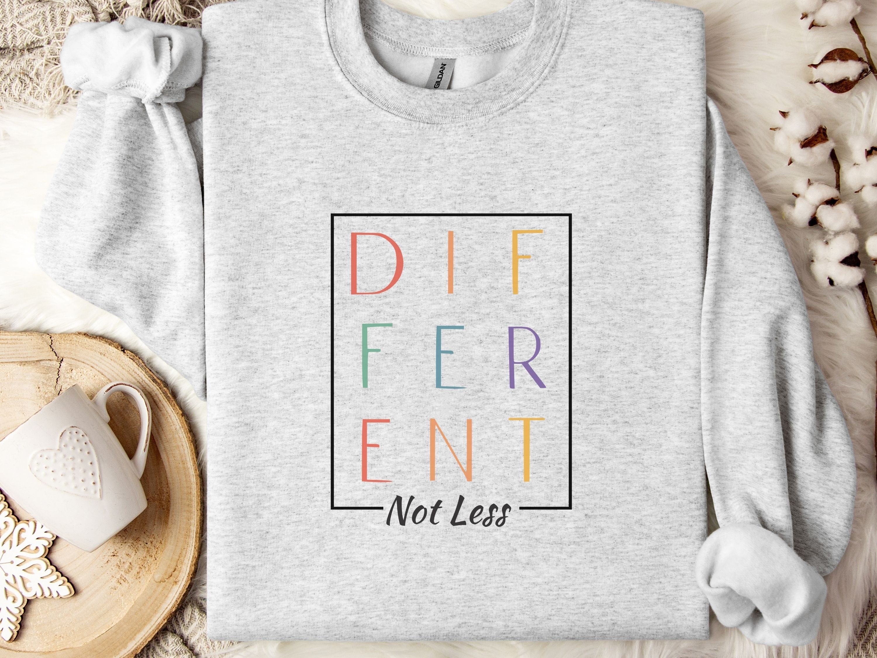 Different Not Less Sweatshirt-Ash-Neurodiversity, ADHD & Autism Awareness & Acceptance Sweatshirt by Daily Bloom