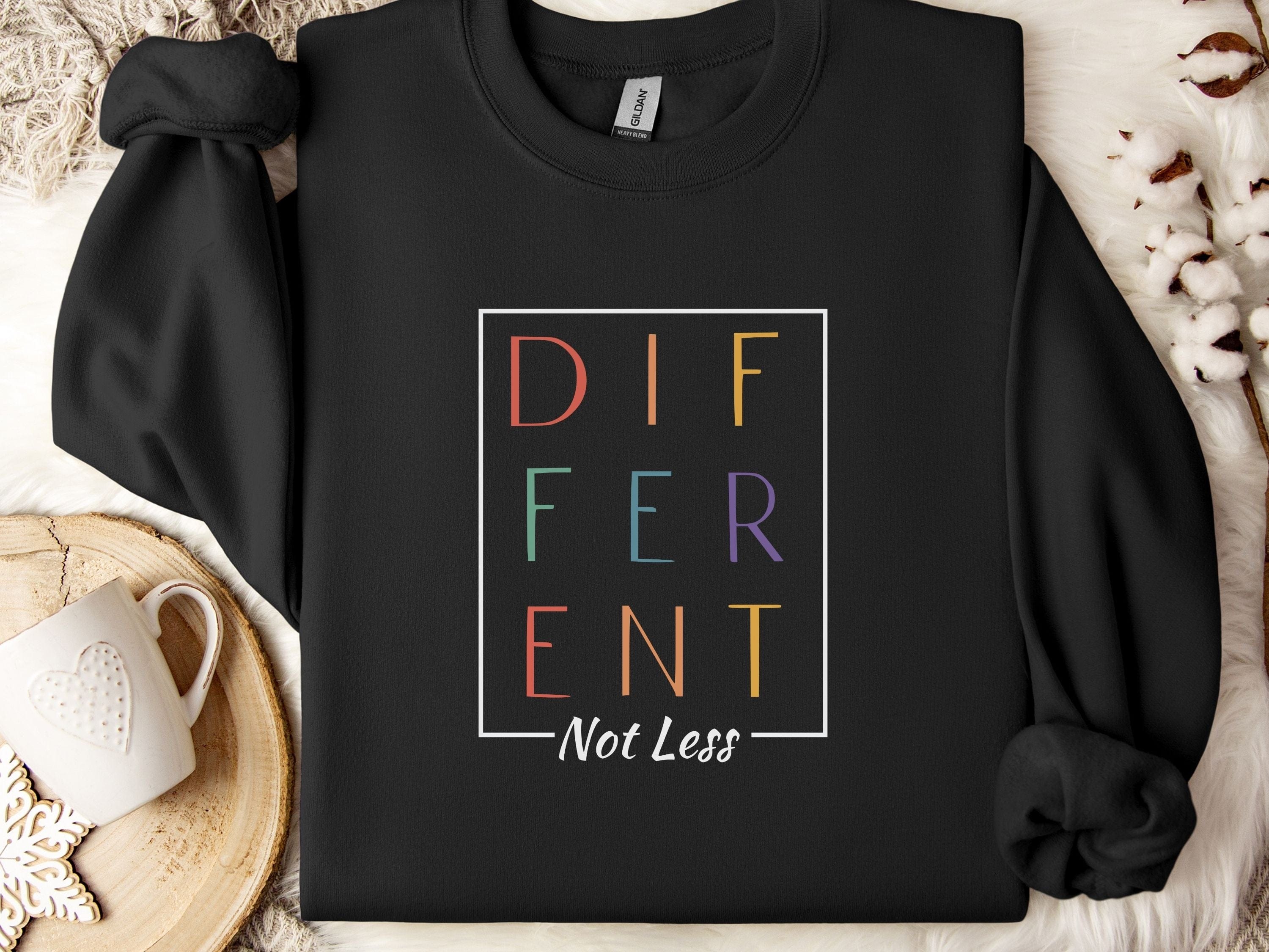 Different Not Less Sweatshirt-Black-Neurodiversity, ADHD & Autism Awareness & Acceptance Sweatshirt by Daily Bloom