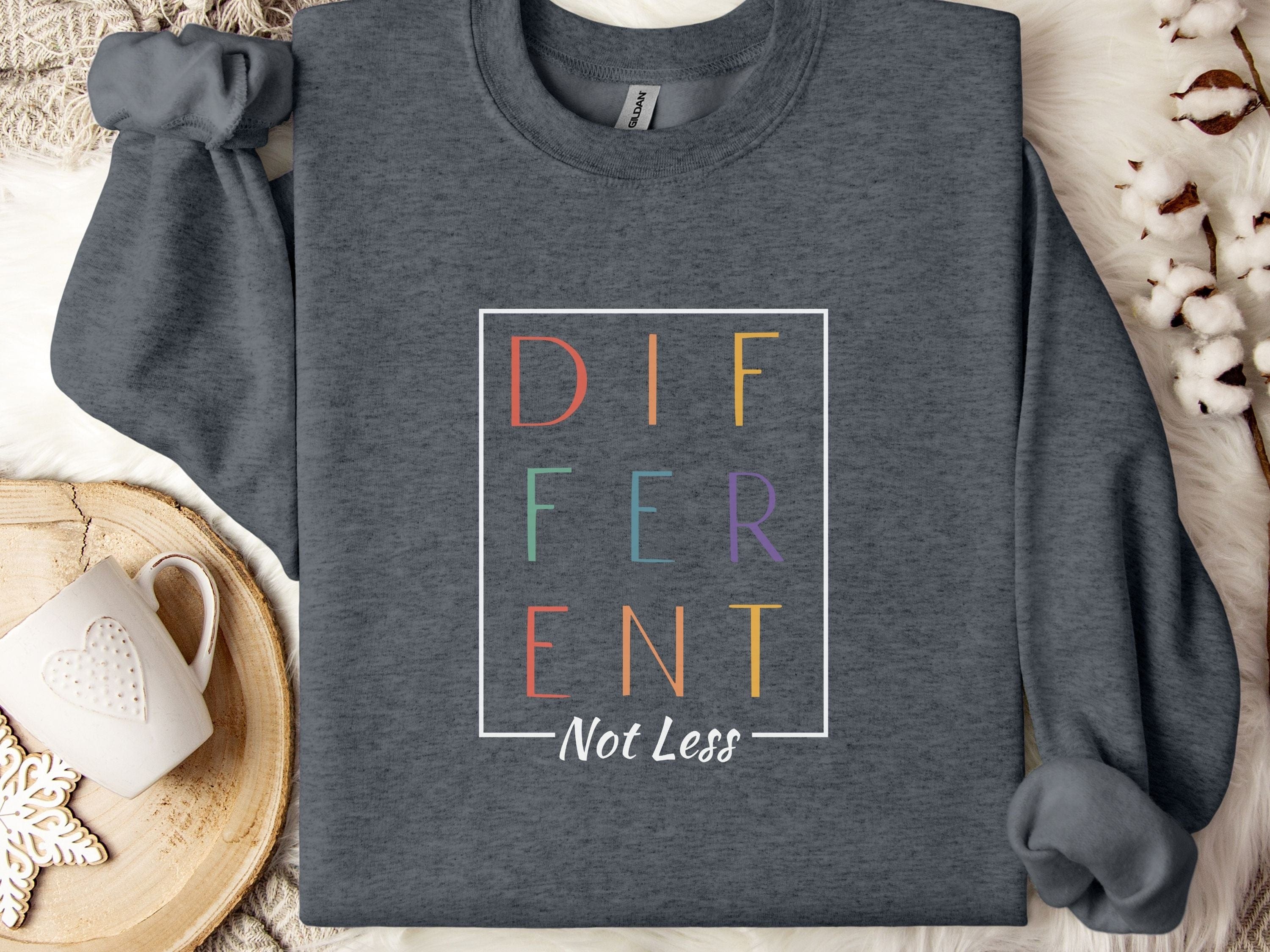 Different Not Less Sweatshirt-Dark Heather-Neurodiversity, ADHD & Autism Awareness & Acceptance Sweatshirt by Daily Bloom