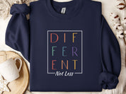 Different Not Less Sweatshirt-Navy-Neurodiversity, ADHD & Autism Awareness & Acceptance Sweatshirt by Daily Bloom