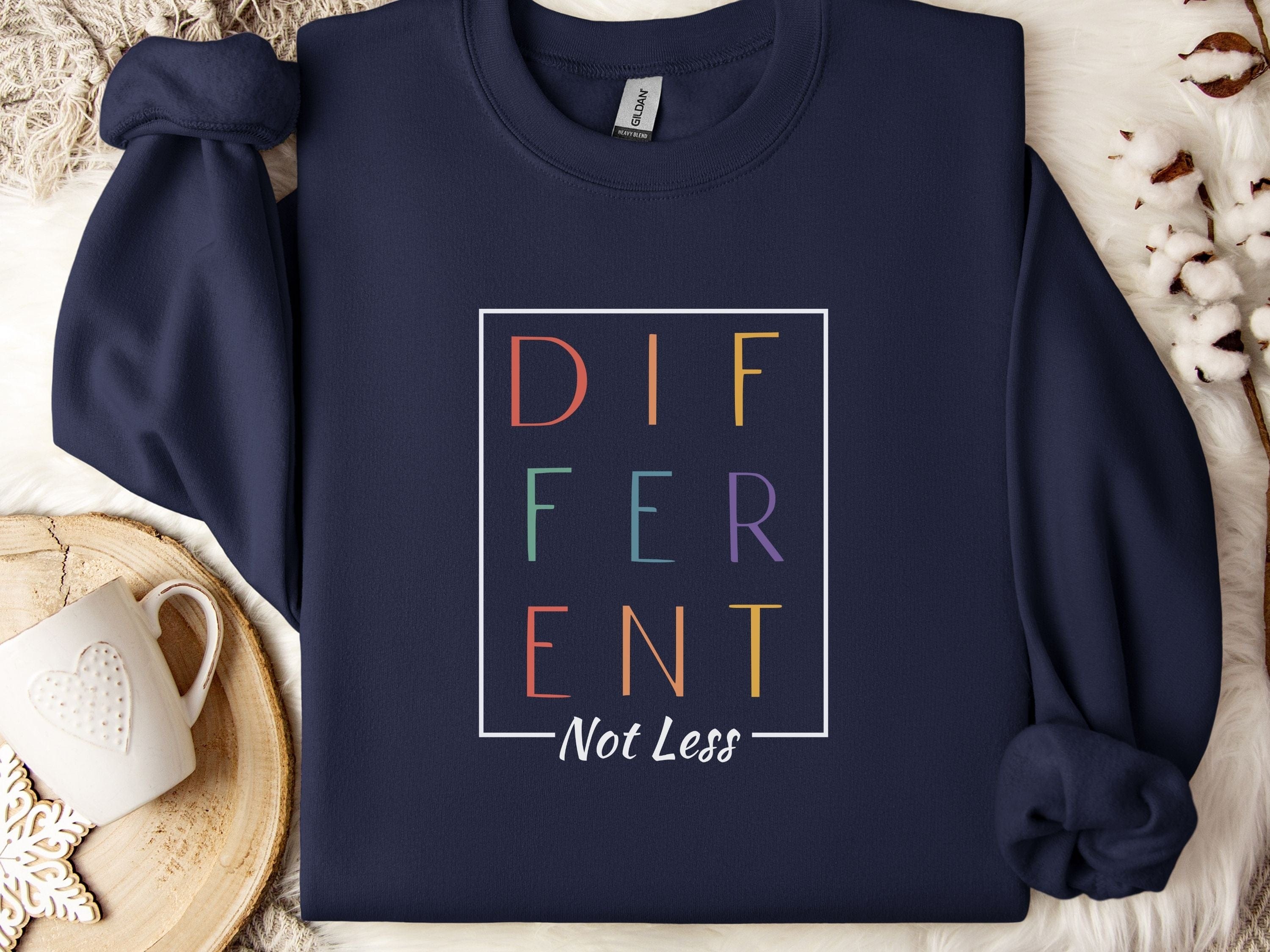 Different Not Less Sweatshirt-Navy-Neurodiversity, ADHD & Autism Awareness & Acceptance Sweatshirt by Daily Bloom