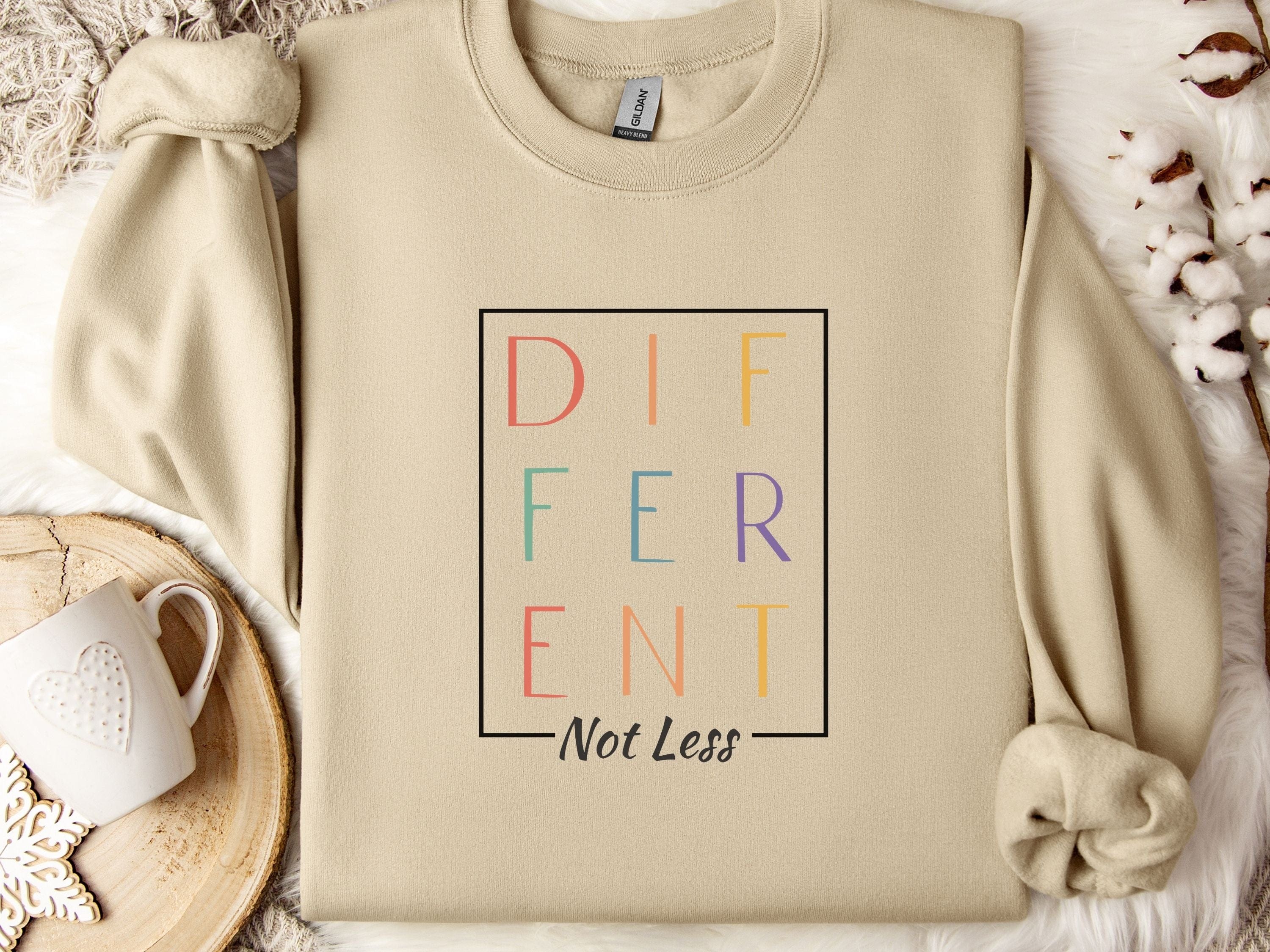 Different Not Less Sweatshirt-Sand-Neurodiversity, ADHD & Autism Awareness & Acceptance Sweatshirt by Daily Bloom
