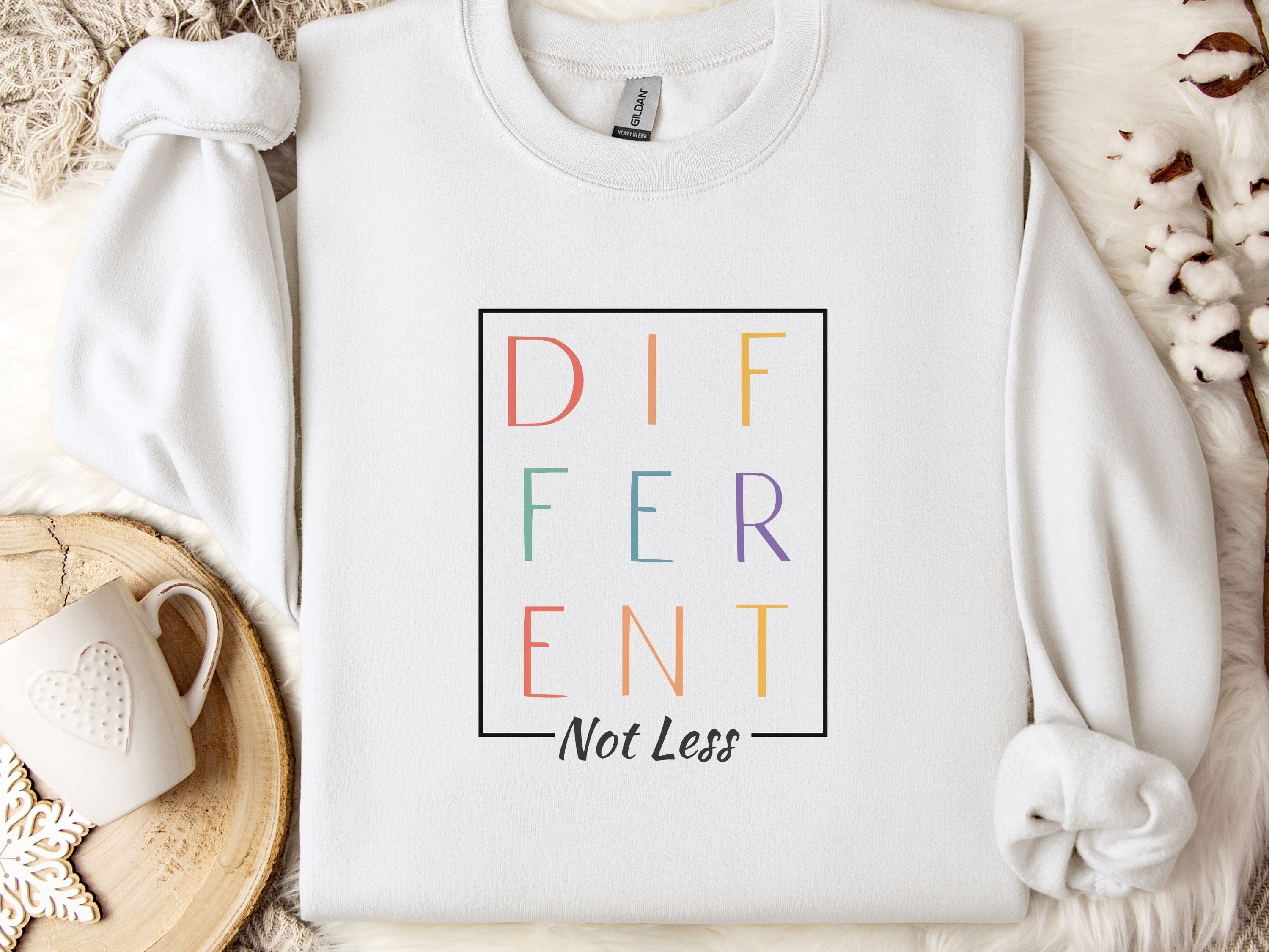 Different Not Less Sweatshirt-White-Neurodiversity, ADHD & Autism Awareness & Acceptance Sweatshirt by Daily Bloom