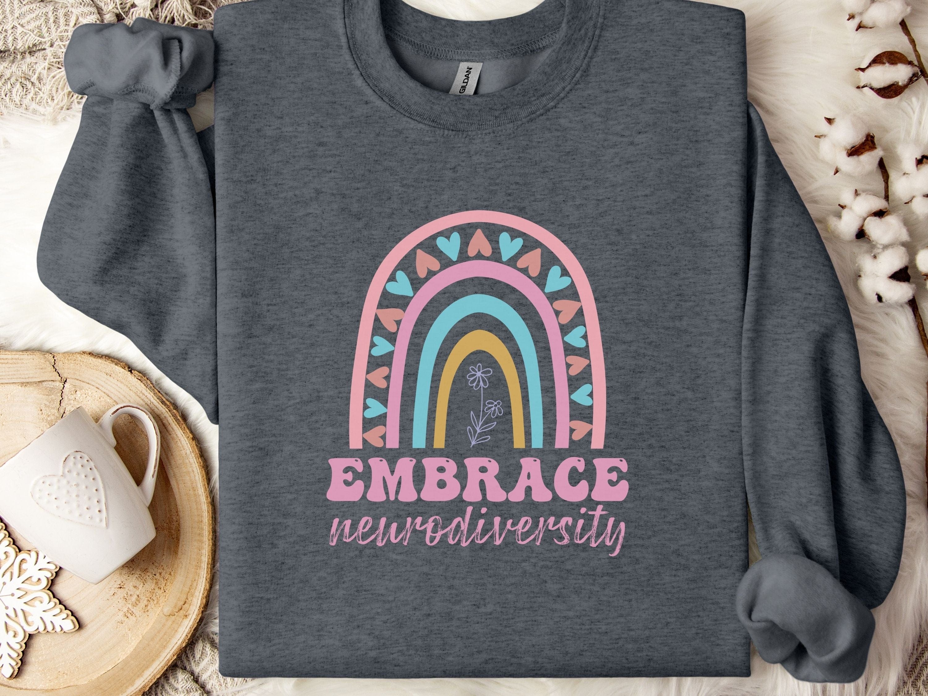 Embrace Neurodiversity Sweatshirt-Dark Heather-Neurodiversity, ADHD & Autism Awareness & Acceptance Sweatshirt by Daily Bloom