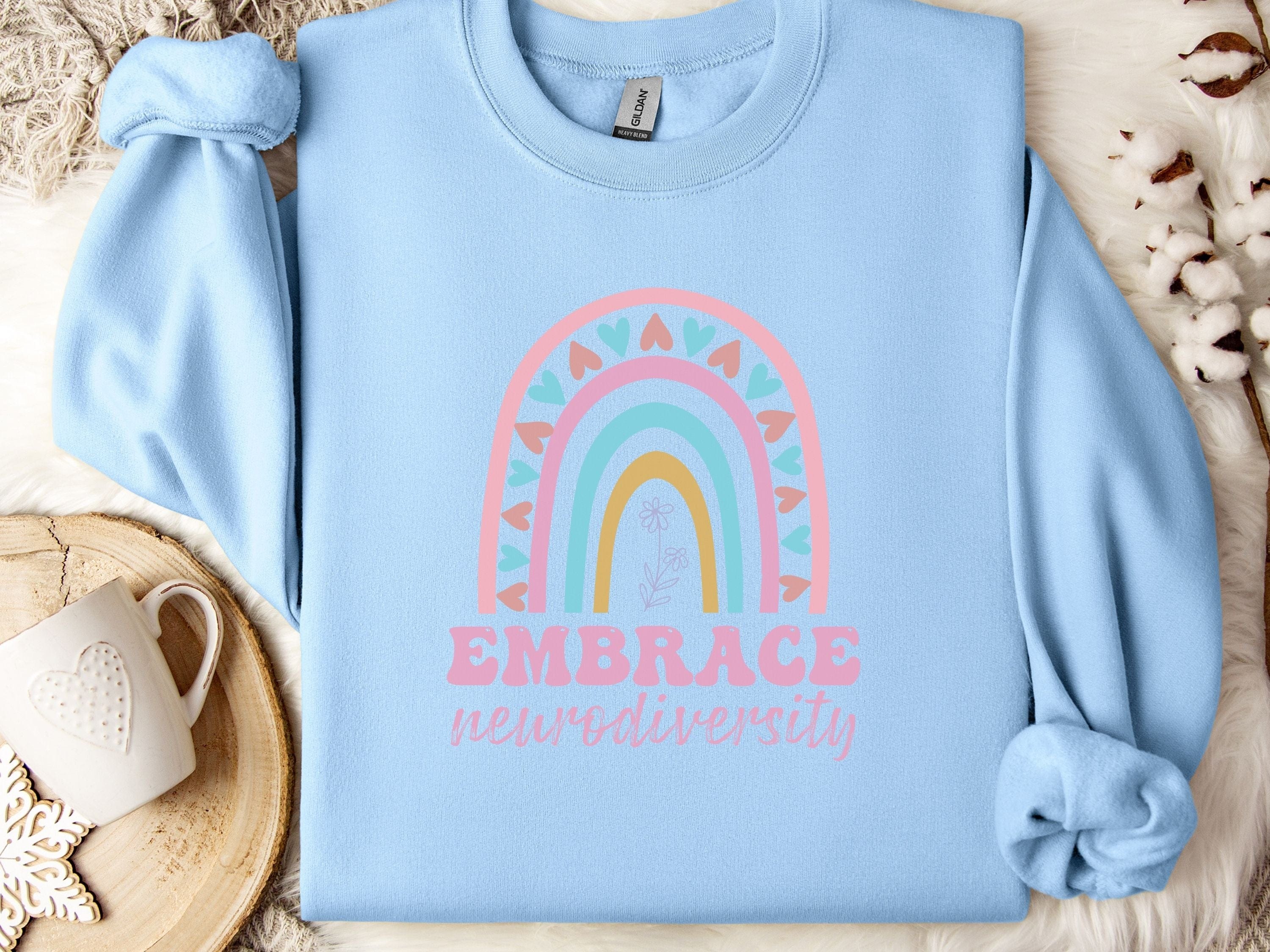 Embrace Neurodiversity Sweatshirt-Light Blue-Neurodiversity, ADHD & Autism Awareness & Acceptance Sweatshirt by Daily Bloom