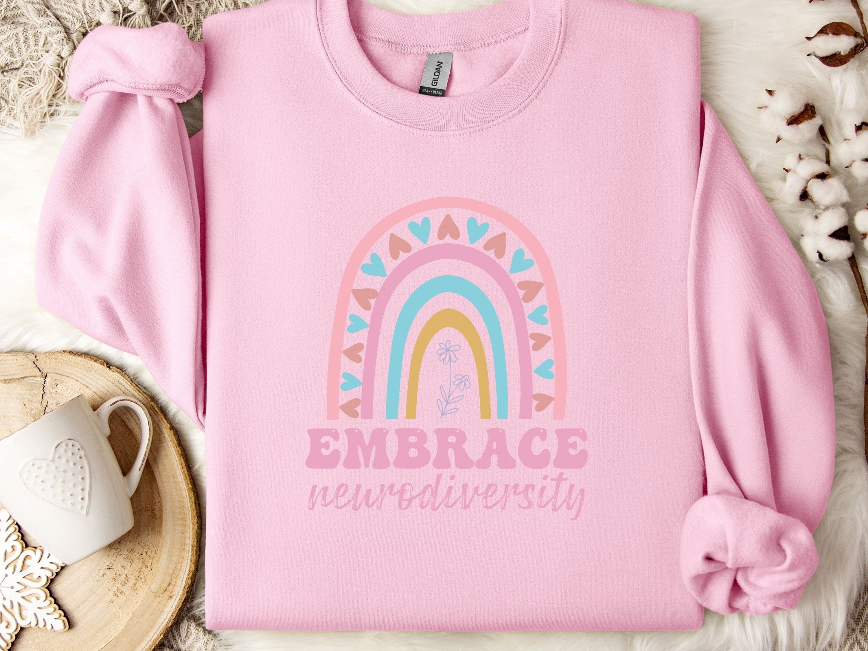 Embrace Neurodiversity Sweatshirt-Light Pink-Neurodiversity, ADHD & Autism Awareness & Acceptance Sweatshirt by Daily Bloom