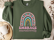 Embrace Neurodiversity Sweatshirt-Military Green-Neurodiversity, ADHD & Autism Awareness & Acceptance Sweatshirt by Daily Bloom