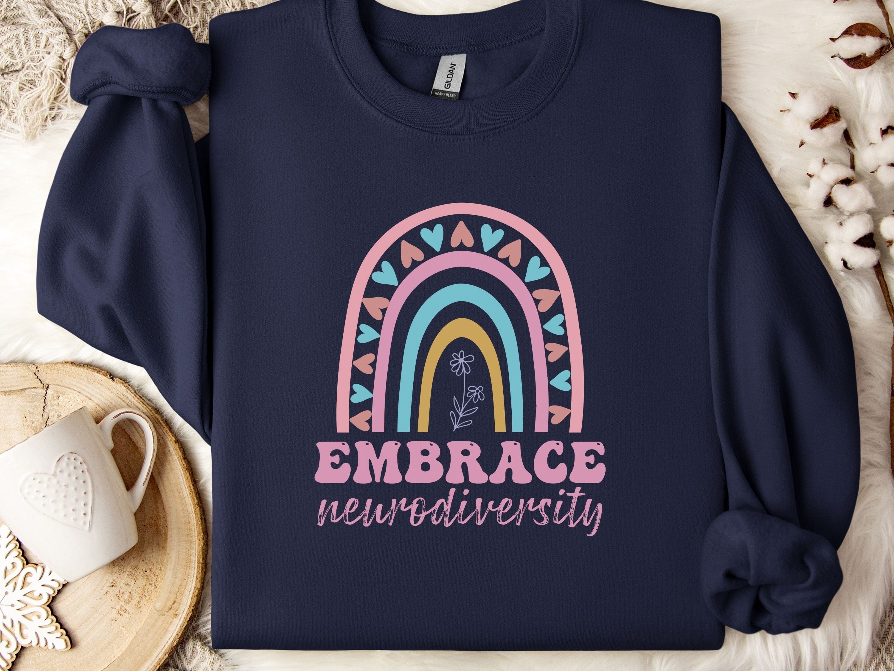 Embrace Neurodiversity Sweatshirt-Navy-Neurodiversity, ADHD & Autism Awareness & Acceptance Sweatshirt by Daily Bloom