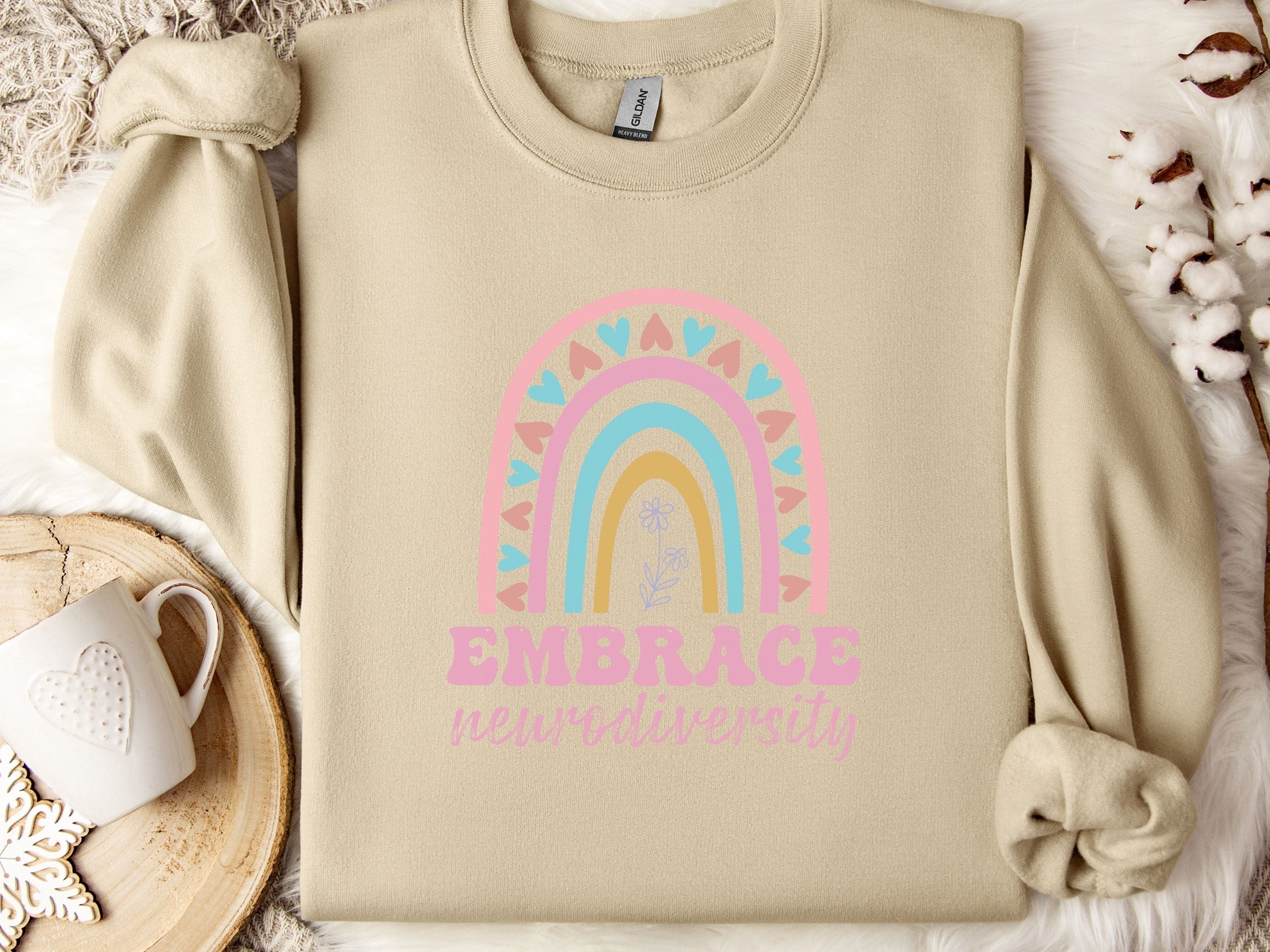 Embrace Neurodiversity Sweatshirt-Sand-Neurodiversity, ADHD & Autism Awareness & Acceptance Sweatshirt by Daily Bloom