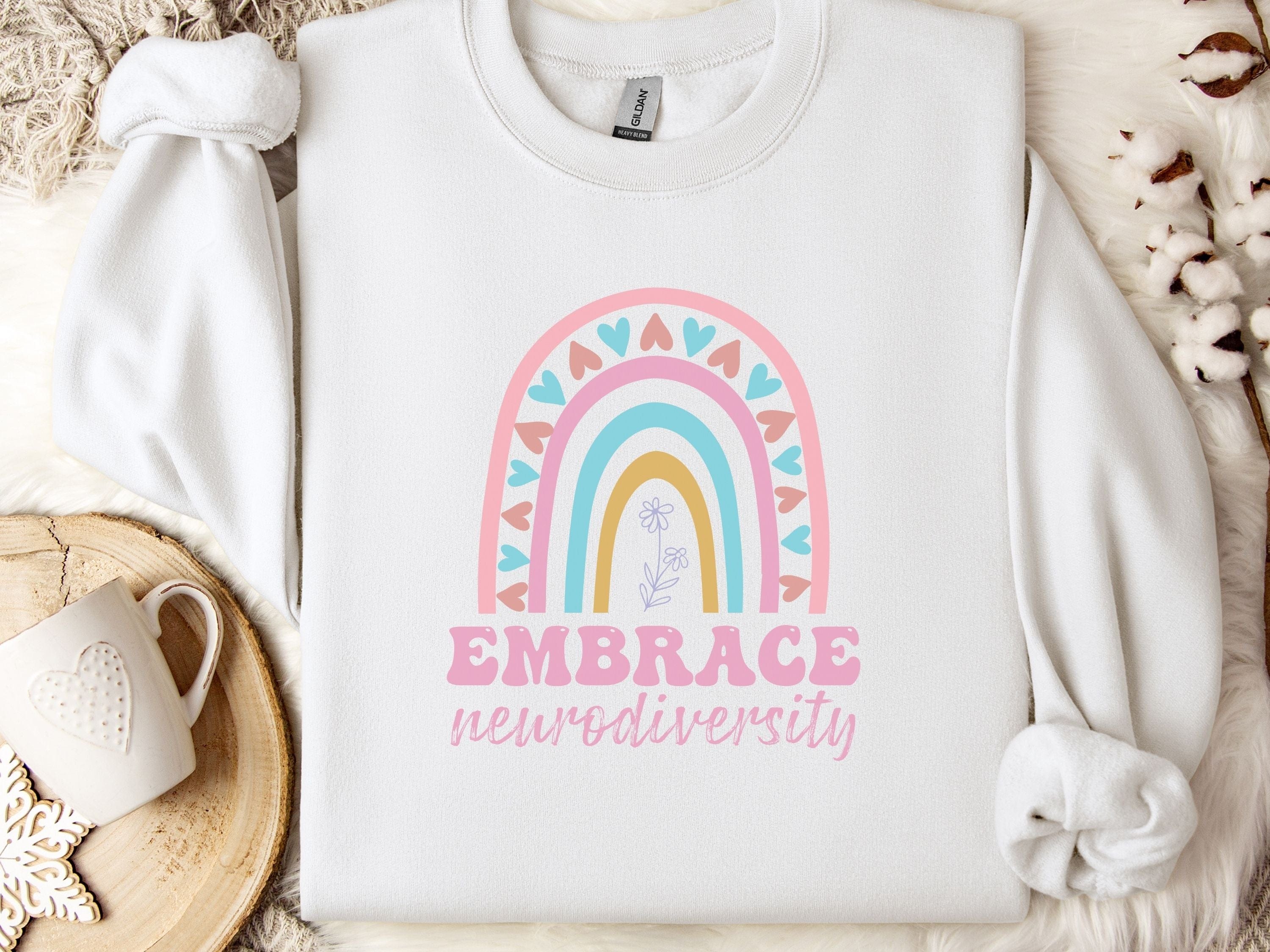 Embrace Neurodiversity Sweatshirt-White-Neurodiversity, ADHD & Autism Awareness & Acceptance Sweatshirt by Daily Bloom