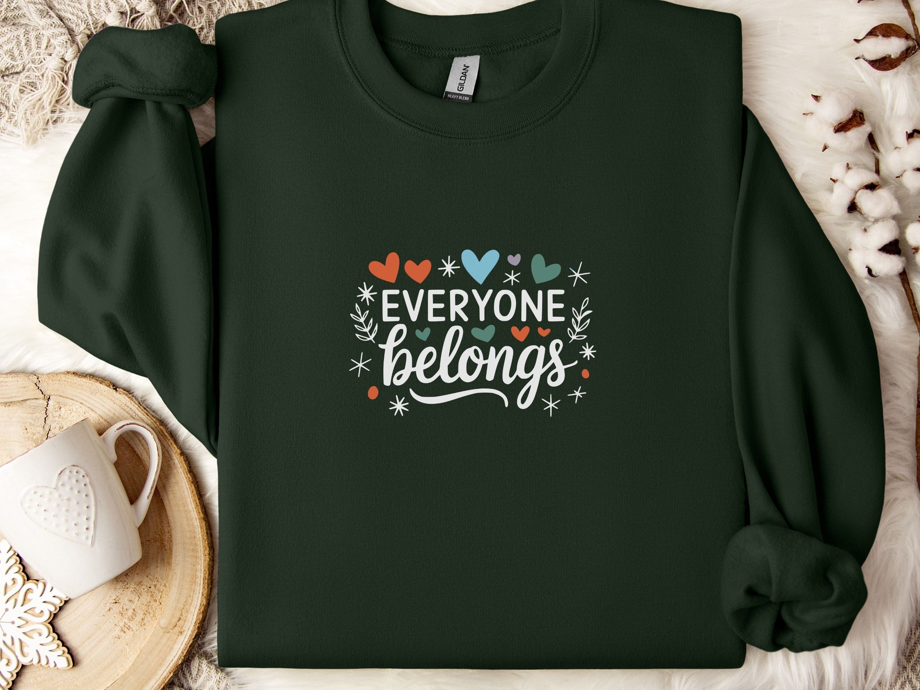 Everyone Belongs Sweatshirt-Forest Green-Neurodiversity, ADHD & Autism Awareness & Acceptance Sweatshirt by Daily Bloom