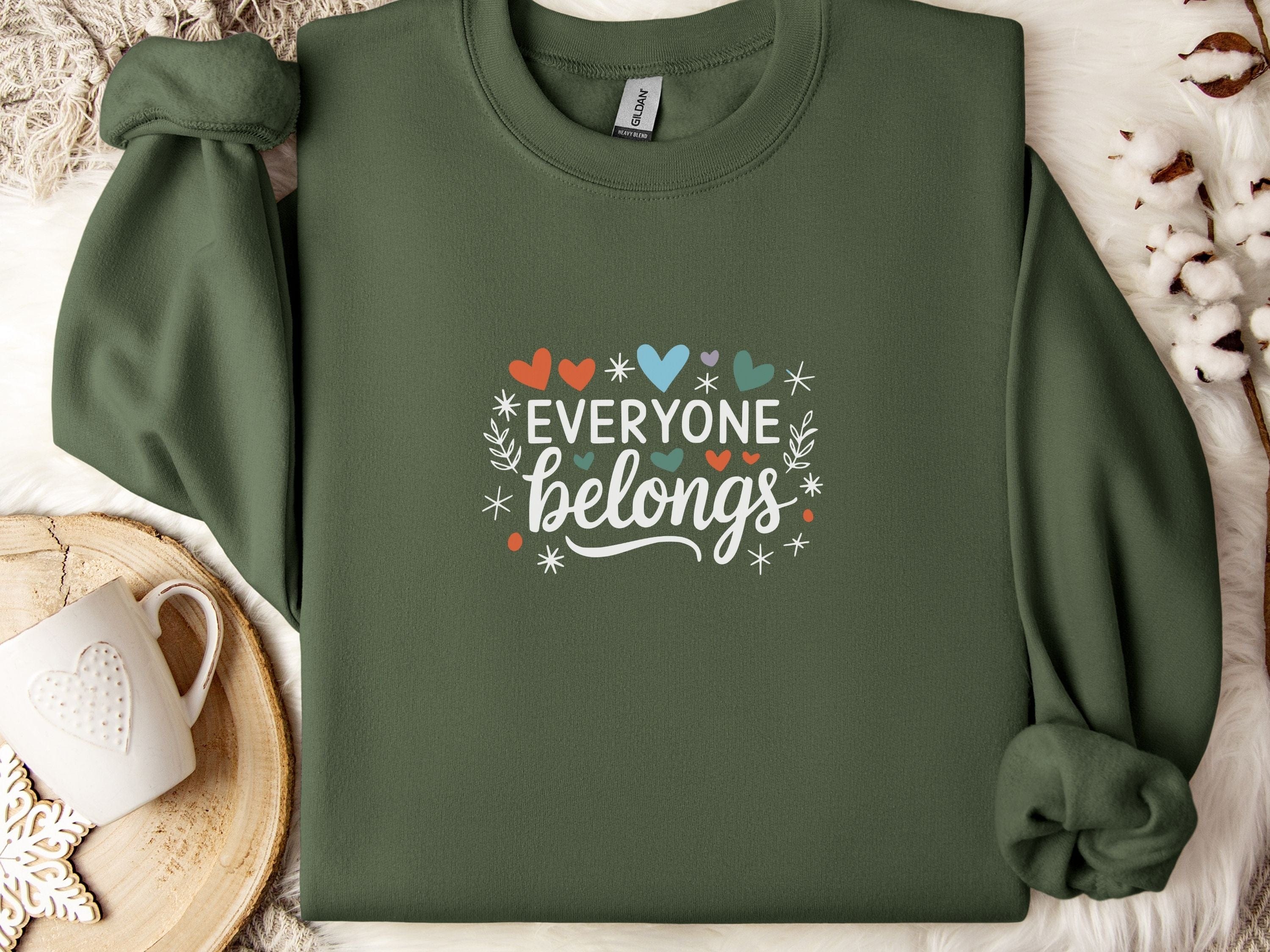 Everyone Belongs Sweatshirt-Military Green-Neurodiversity, ADHD & Autism Awareness & Acceptance Sweatshirt by Daily Bloom